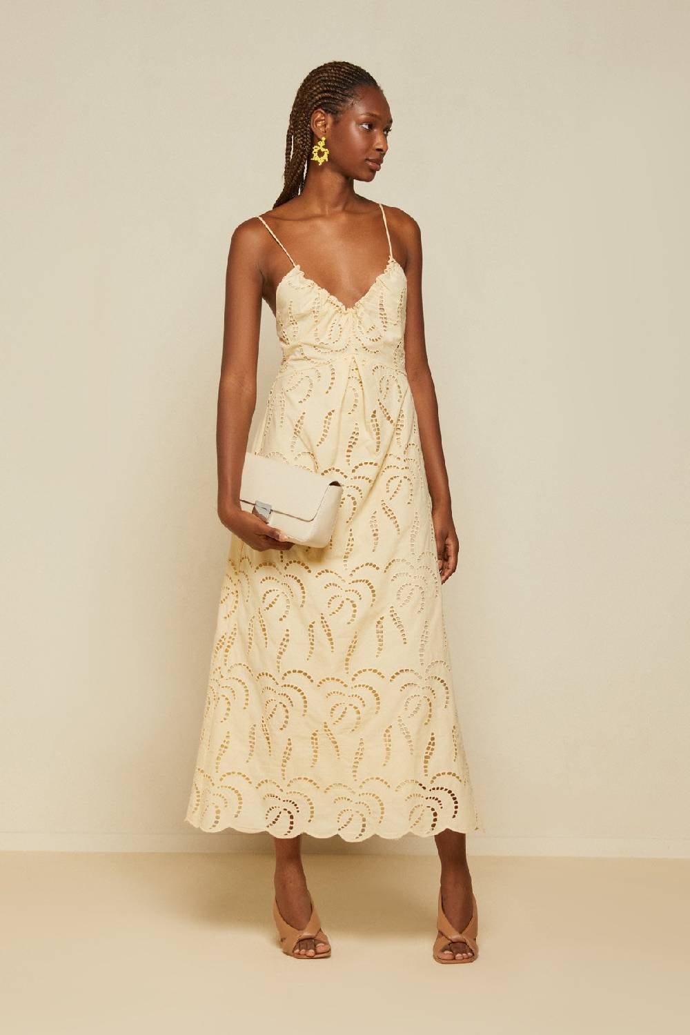 Ottod'Ame Broderie Anglaise Long Dress With Neckline With Bow