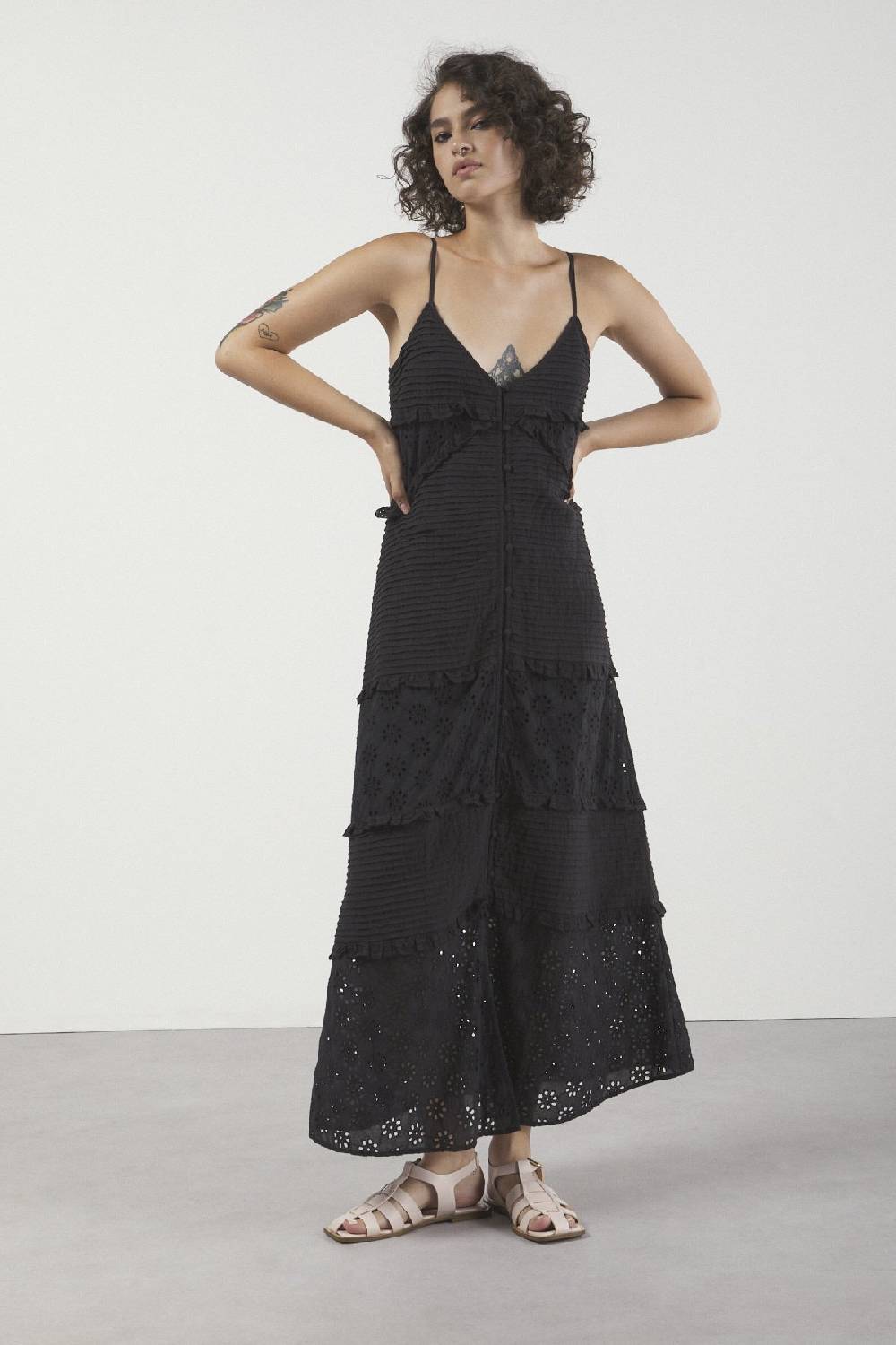 ottod'Ame Broderie anglaise long dress with ruffles