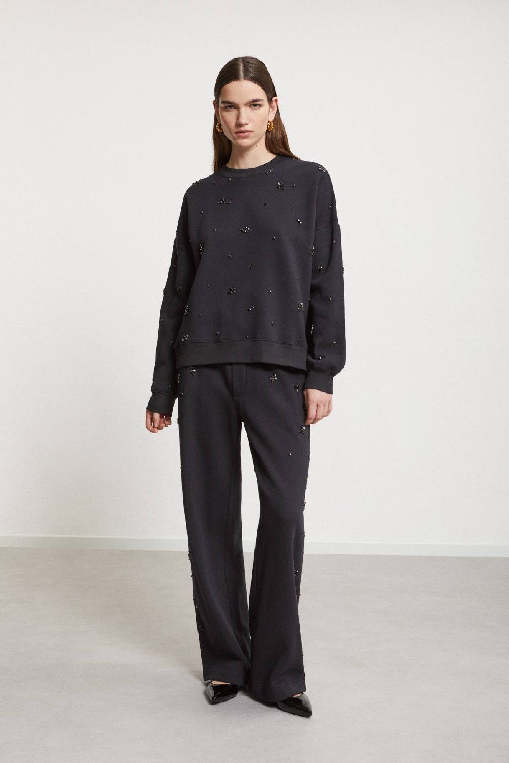 ottod'Ame Cotton jogger trousers with strass and drawstring