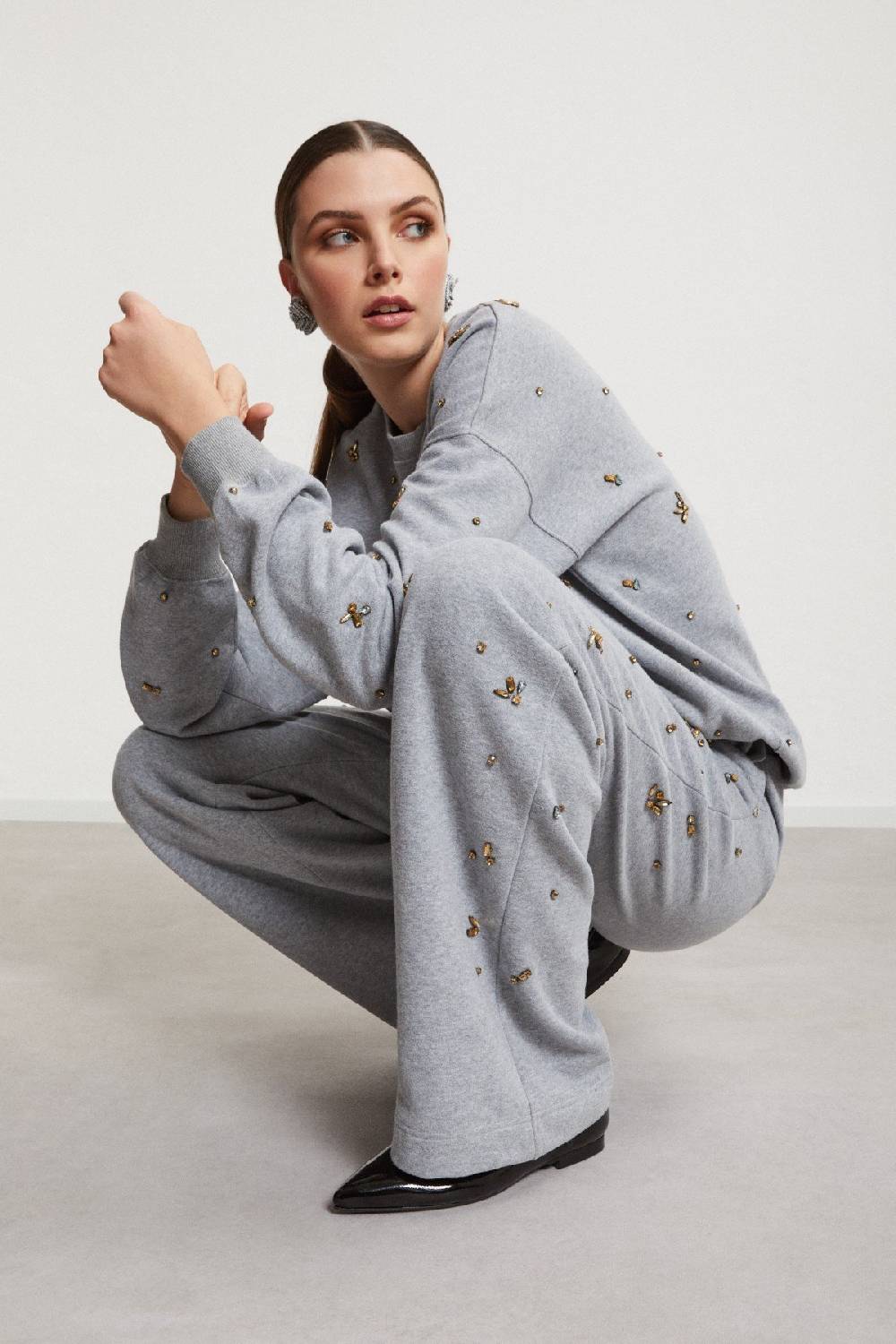 ottod'Ame Cotton jogger trousers with strass and drawstring