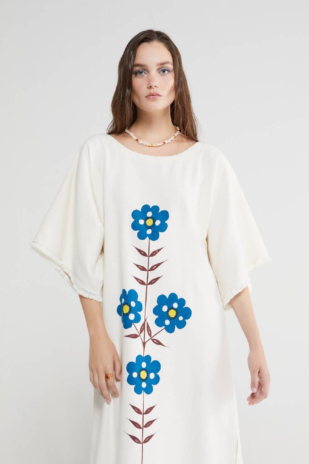 Ottod'Ame Cotton Kaftan Long Dress With Embroideries