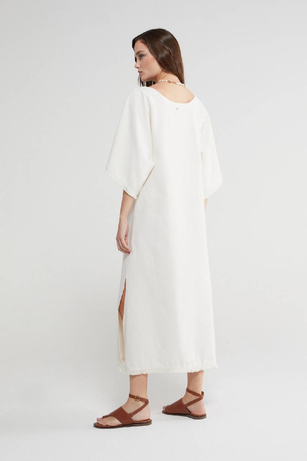 Ottod'Ame Cotton Kaftan Long Dress With Embroideries