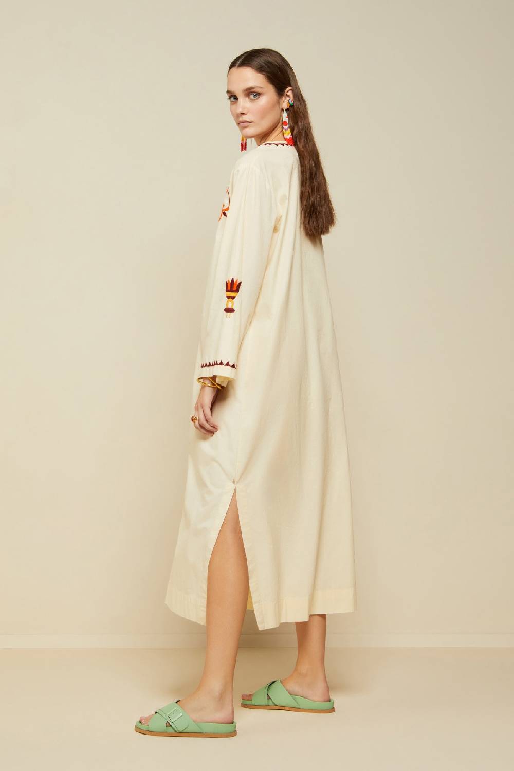 Ottod'Ame Cotton Long Kaftan Dress With Embroideries