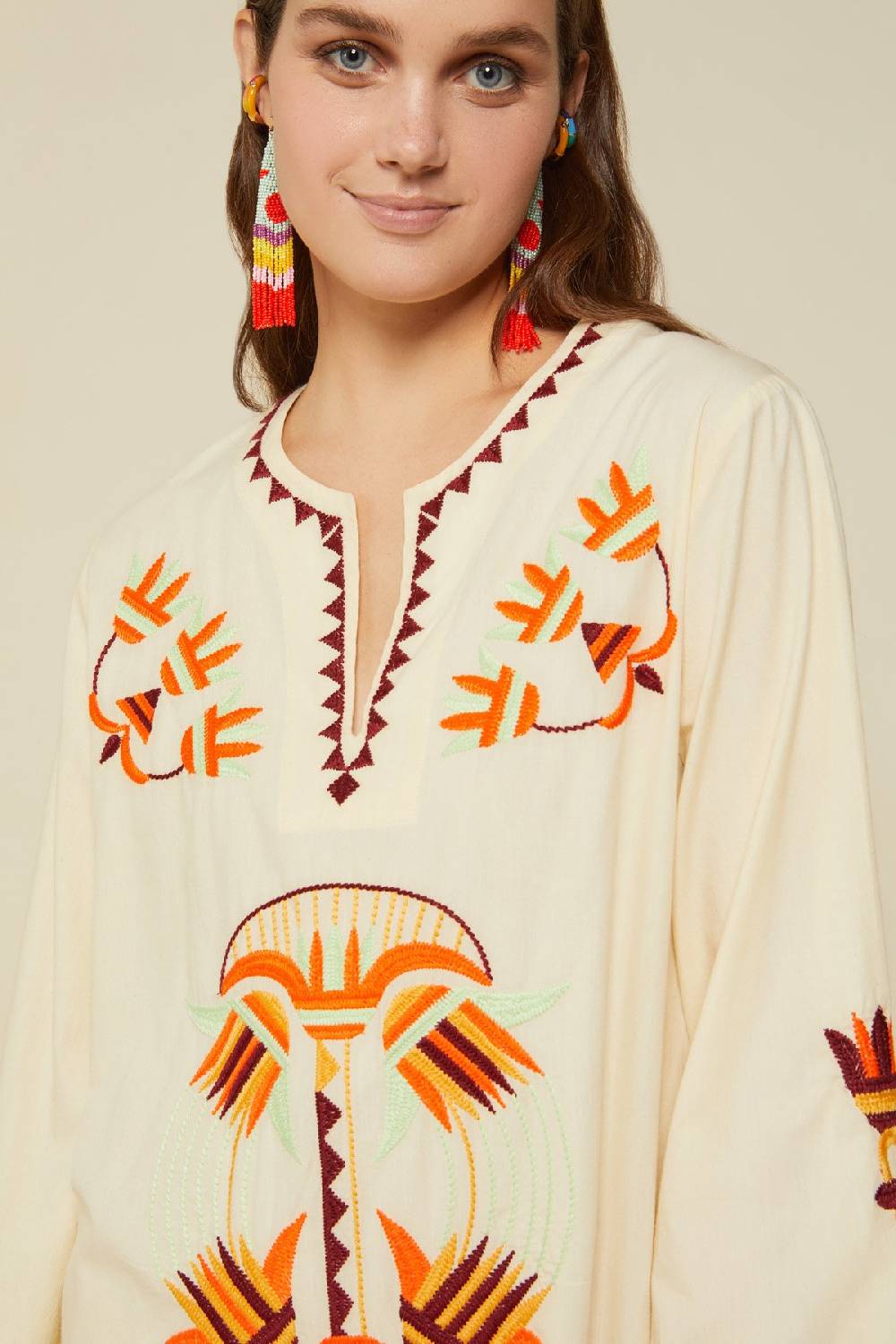 Ottod'Ame Cotton Long Kaftan Dress With Embroideries