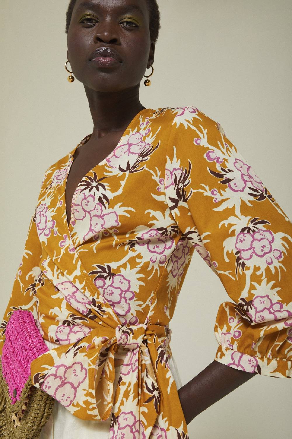 Ottod'Ame Cotton Shirt With Criss-cross Neckline And Sash