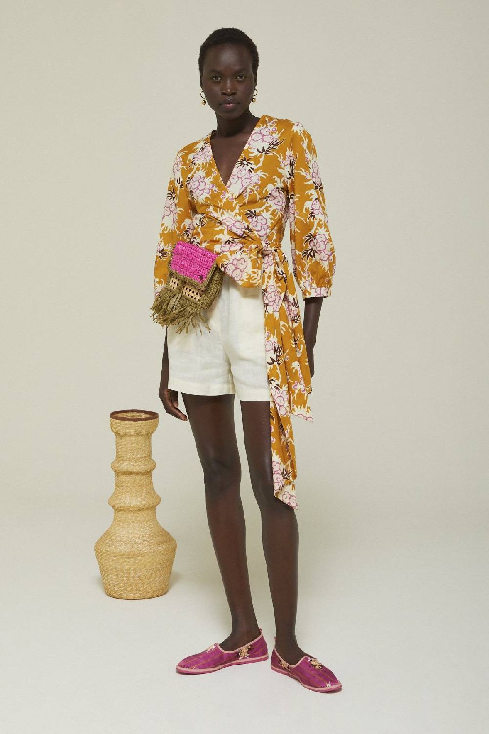 Ottod'Ame Cotton Shirt With Criss-cross Neckline And Sash