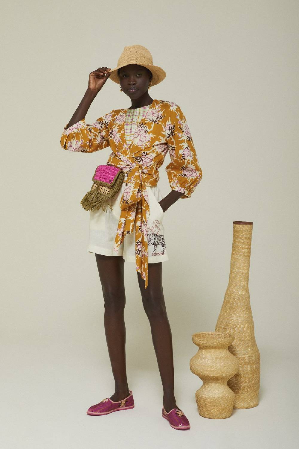 ottod'Ame Cotton shirt with criss-cross neckline and sash