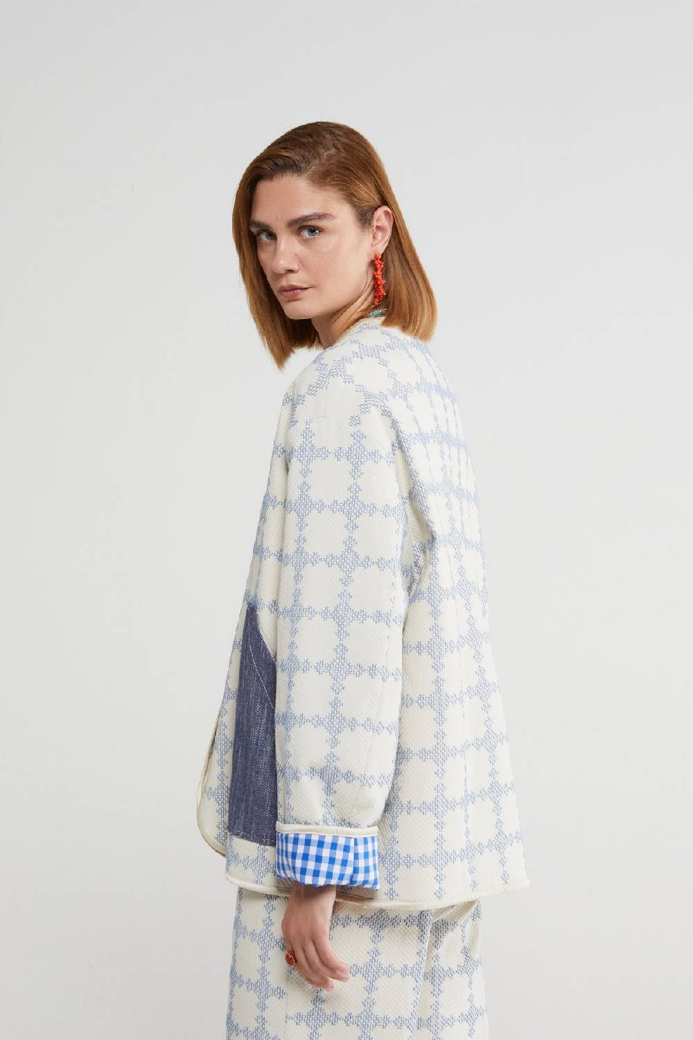Ottod'Ame Cotton Check Jacket With Applied Pockets