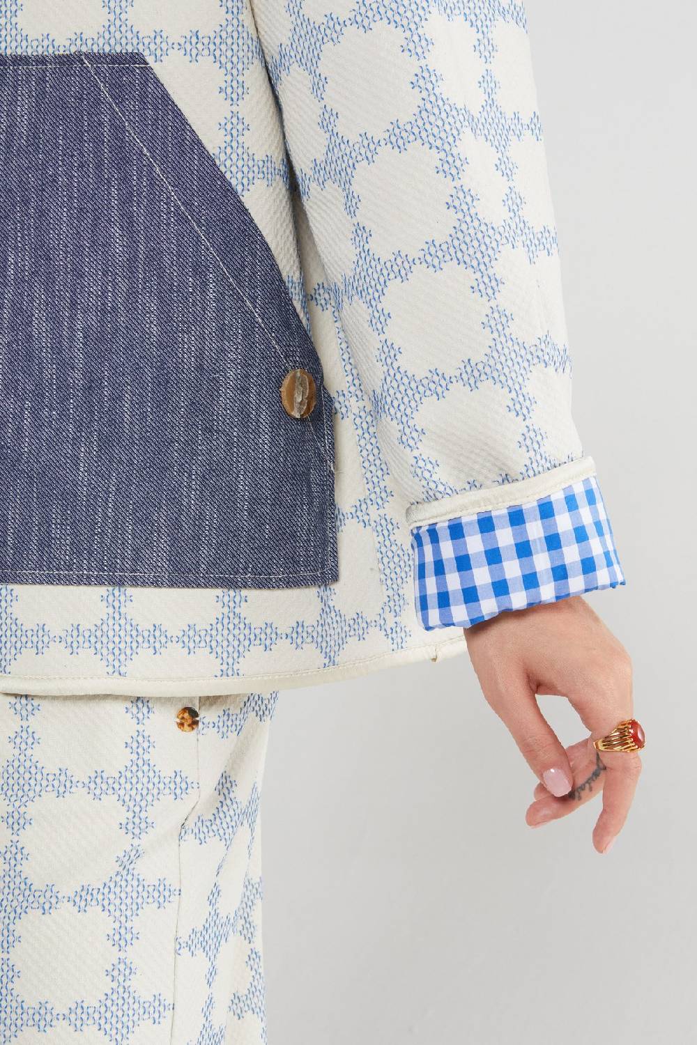 Ottod'Ame Cotton Check Jacket With Applied Pockets
