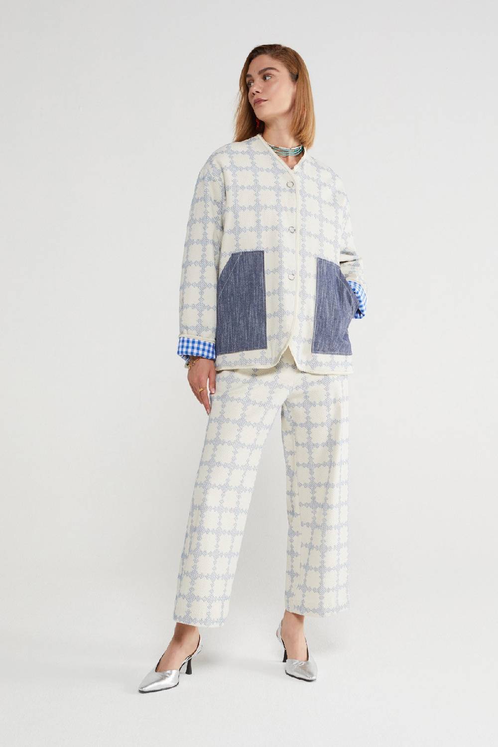 ottod'Ame Cotton check jacket with applied pockets