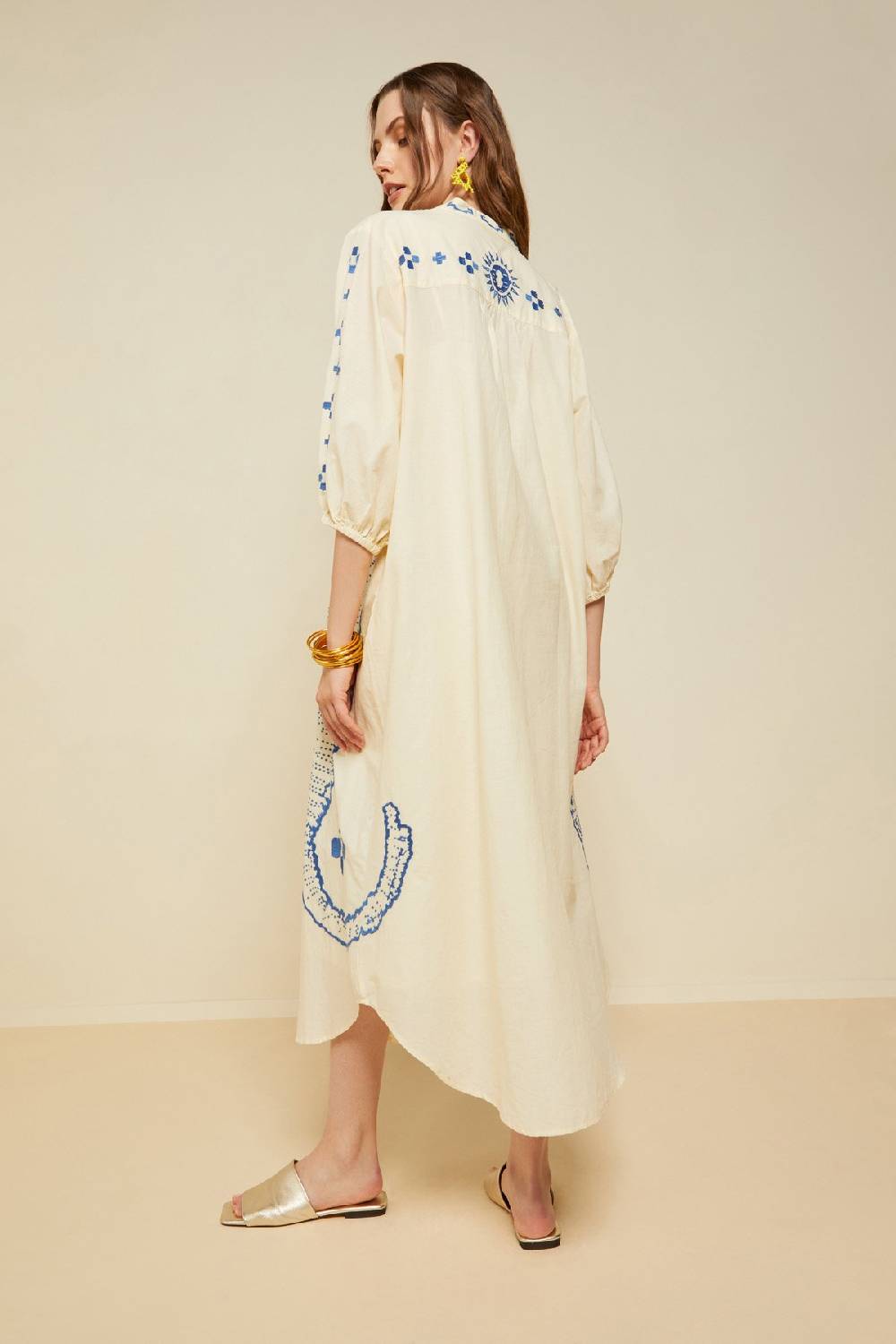 Ottod'Ame Cotton Kaftan Long Dress With Embroidery