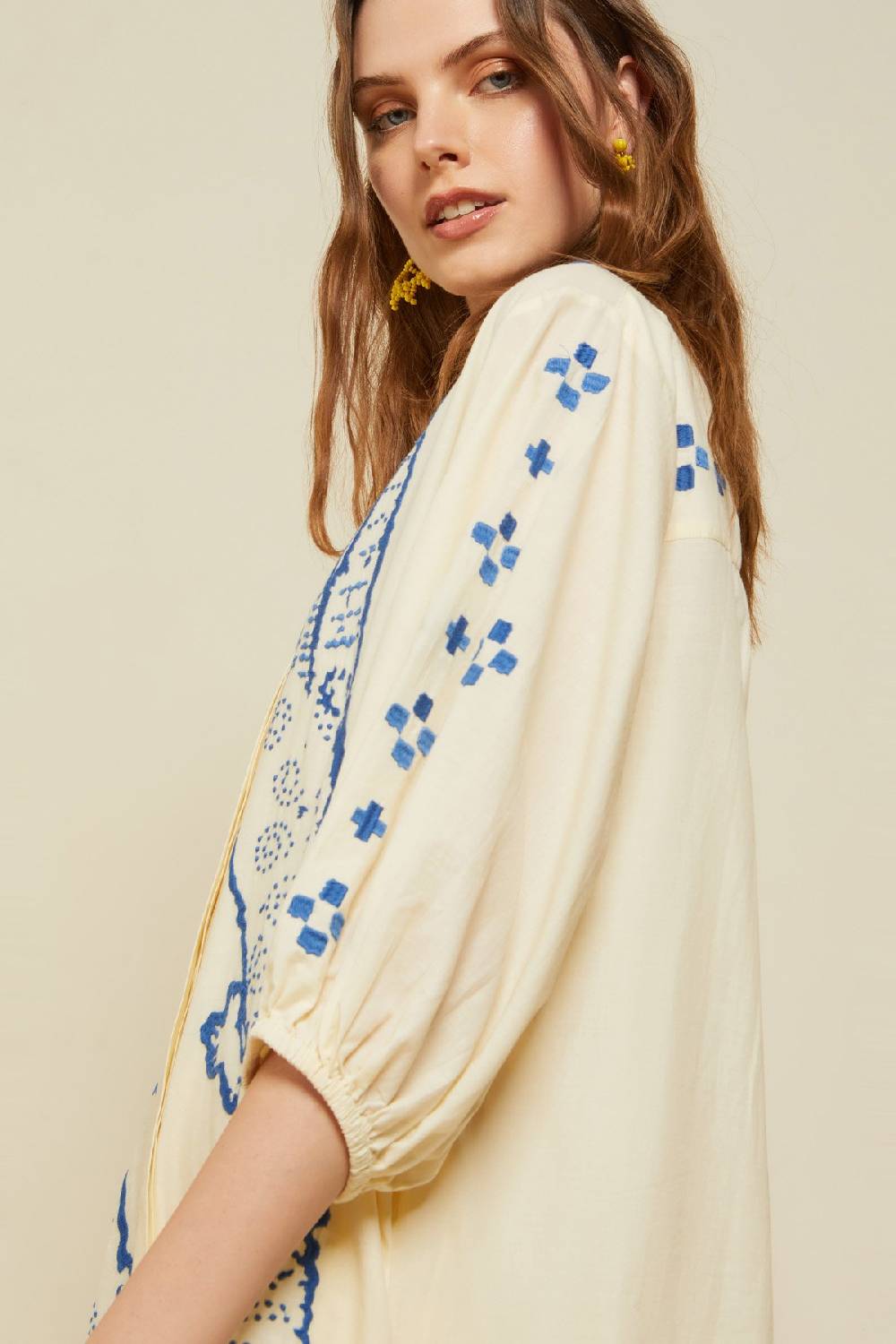 Ottod'Ame Cotton Kaftan Long Dress With Embroidery