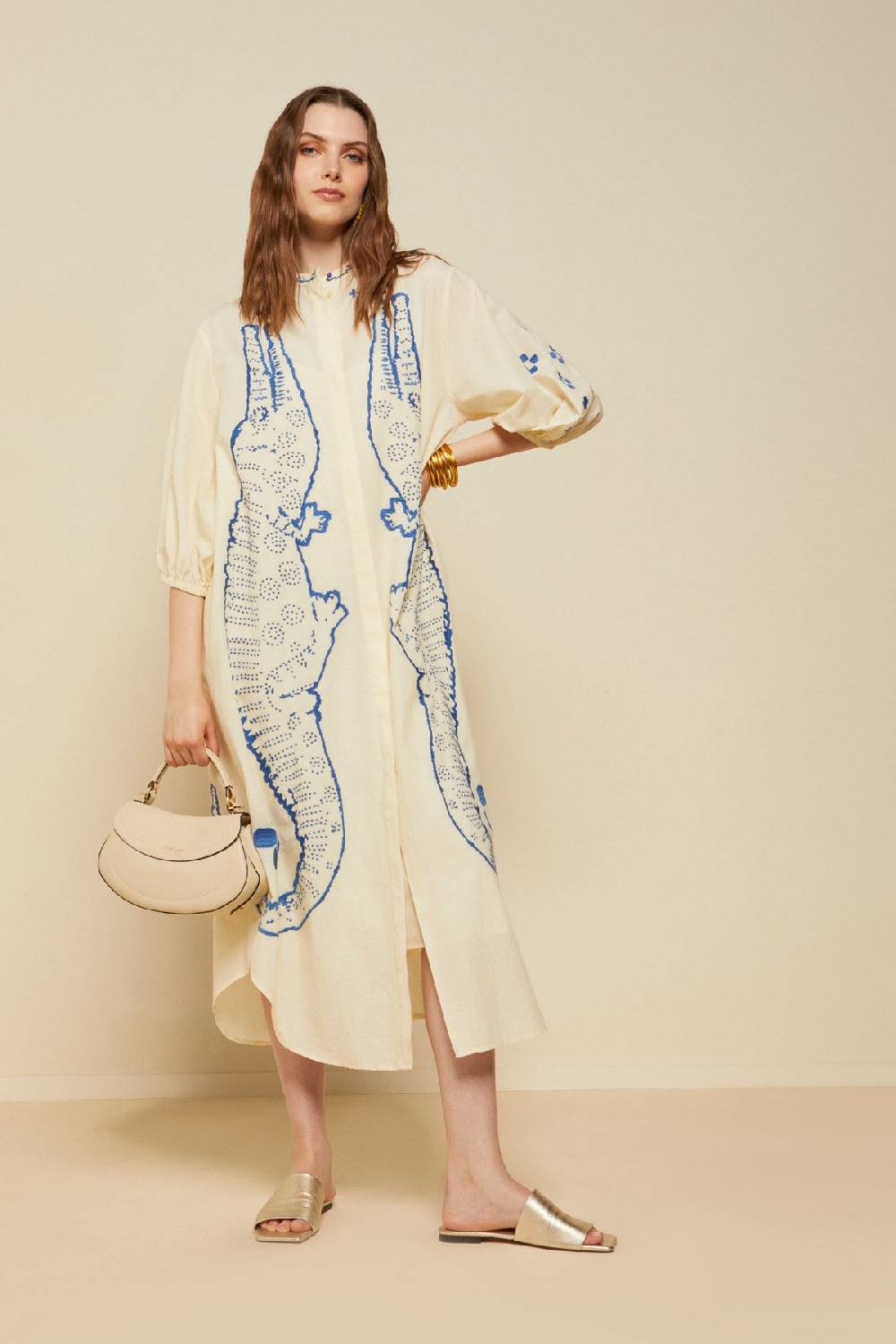 Ottod'Ame Cotton Kaftan Long Dress With Embroidery