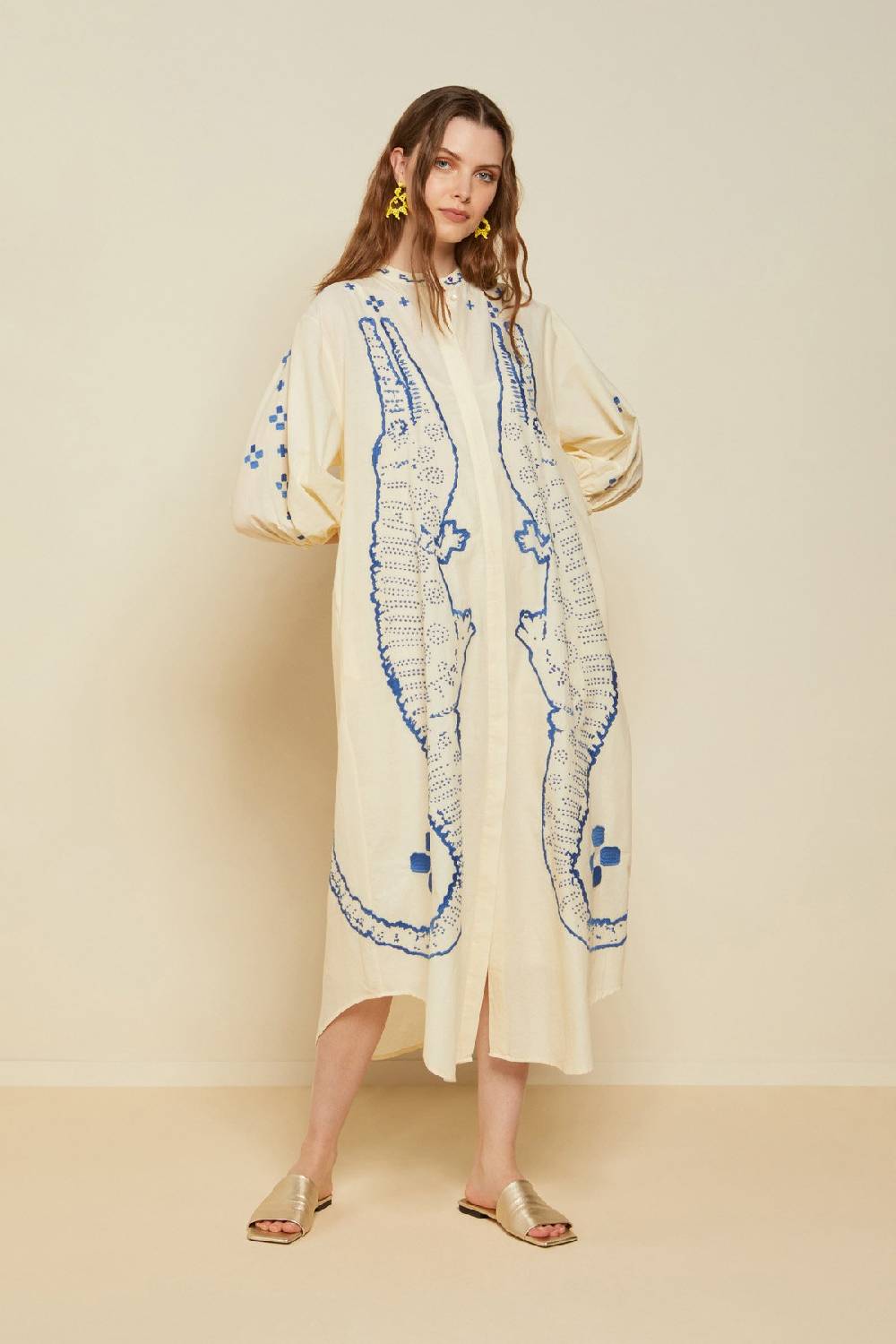 ottod'Ame Cotton kaftan long dress with embroidery