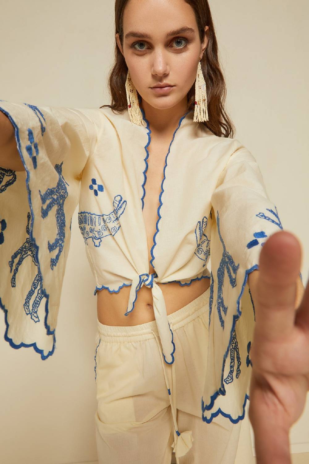 Ottod'Ame Cotton Knotted Shirt With Embroidery