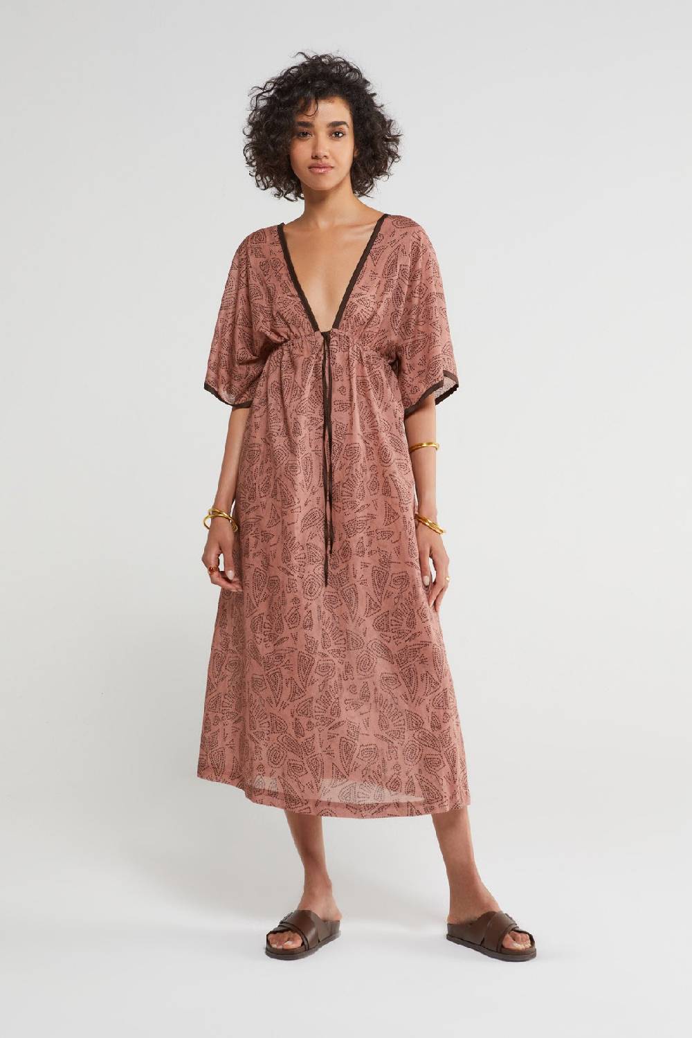 ottod'Ame Cotton long dress with deep V neckline