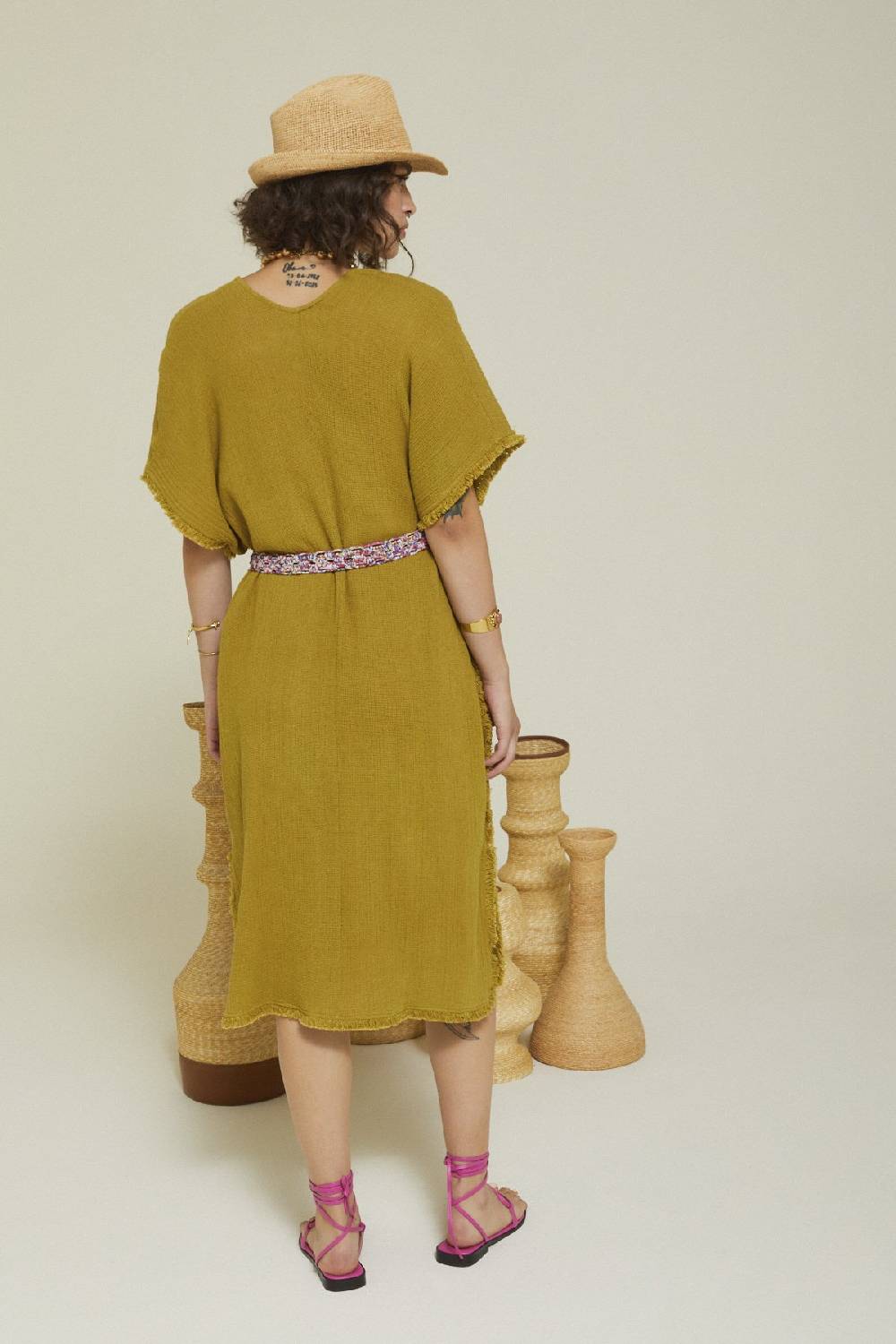 Ottod'Ame Cotton Midi Dress With Raw Cut Hemline