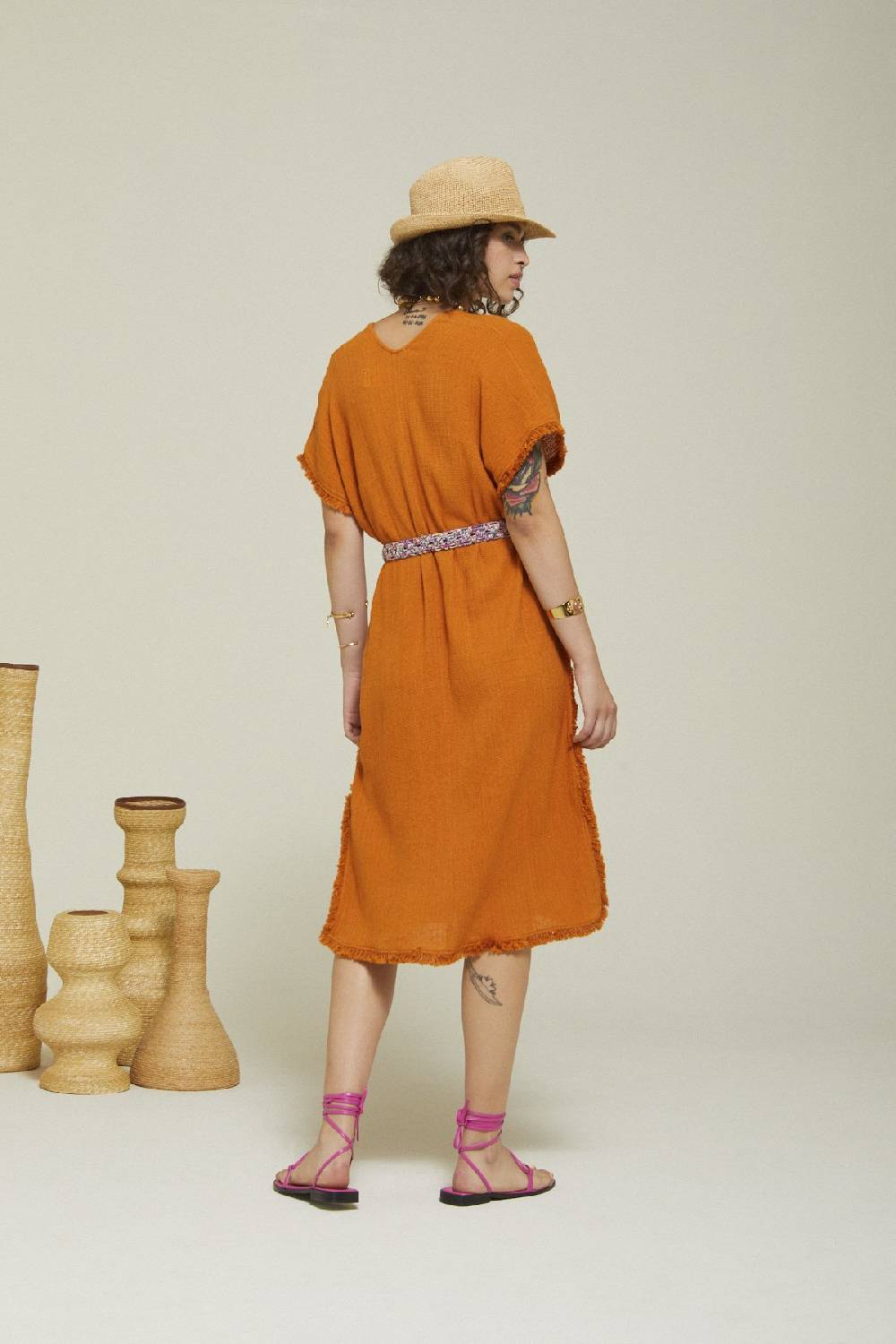 Ottod'Ame Cotton Midi Dress With Raw Cut Hemline