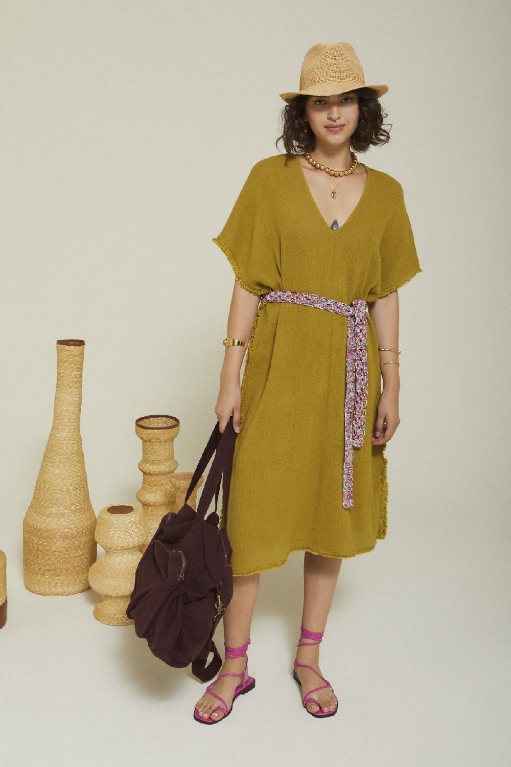 ottod'Ame Cotton midi dress with raw cut hemline