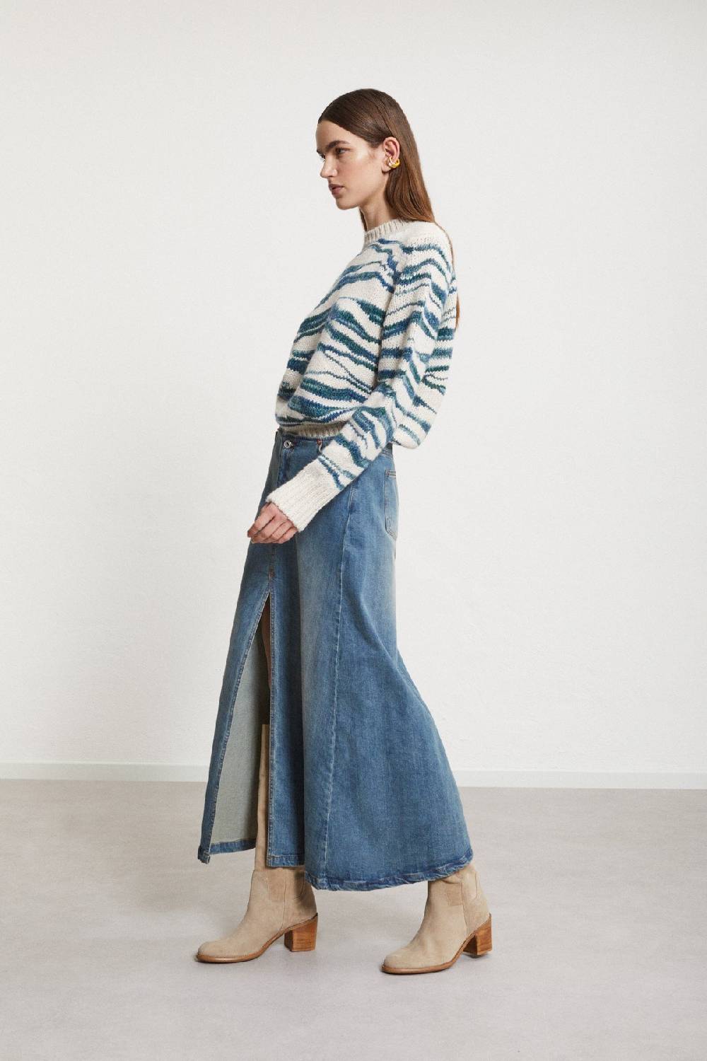 Ottod'Ame Denim Full Skirt With Split