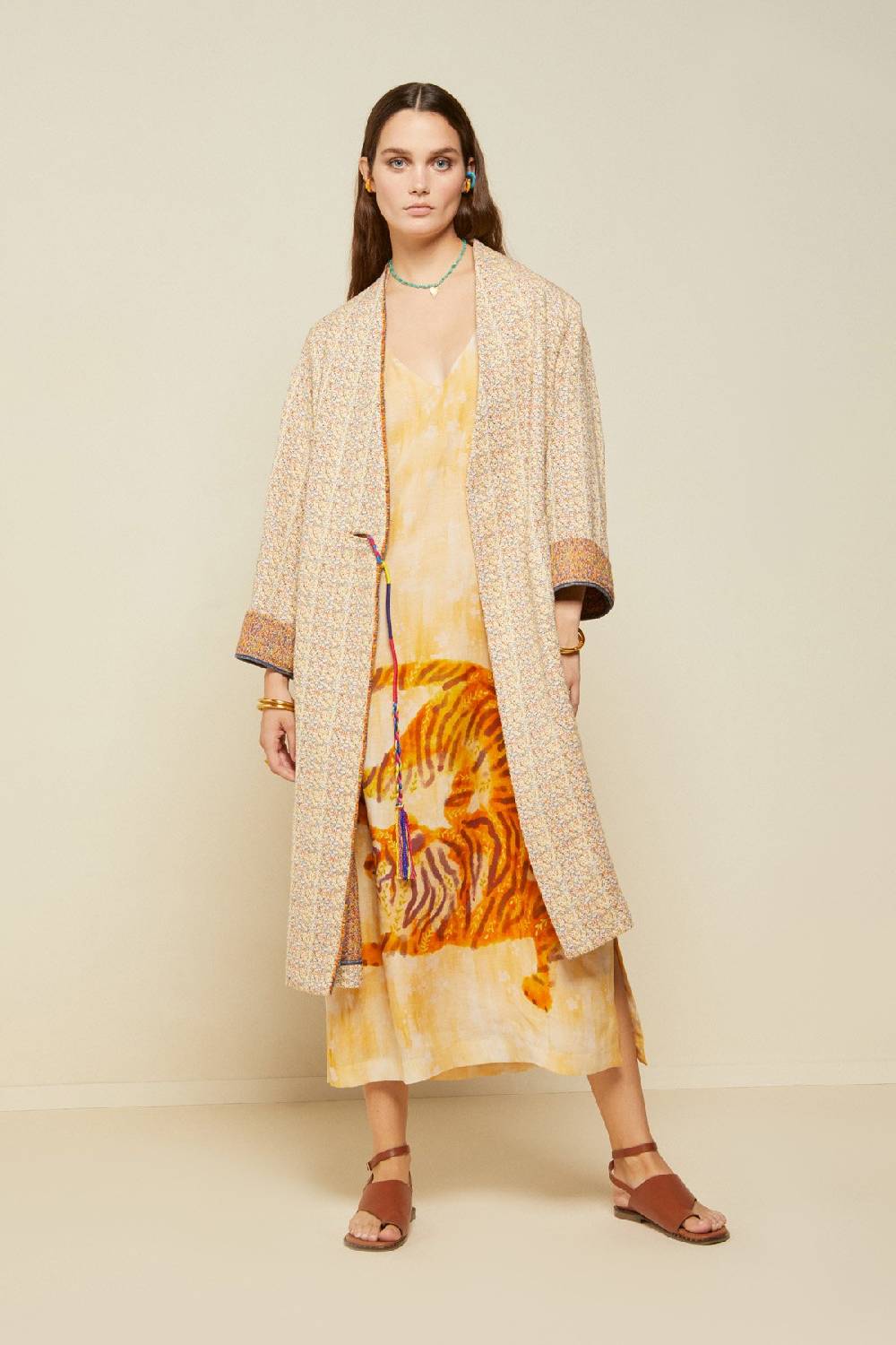 Ottod'Ame Kimono Overcoat With Multicoloured Lace