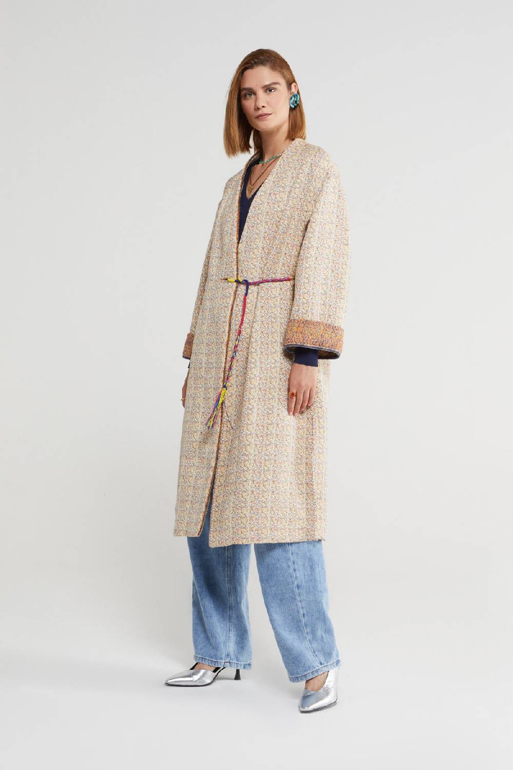 ottod'Ame Kimono overcoat with multicoloured lace