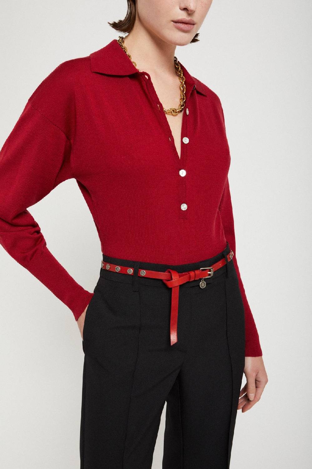 Ottod'Ame Leather Thin Belt With Studs