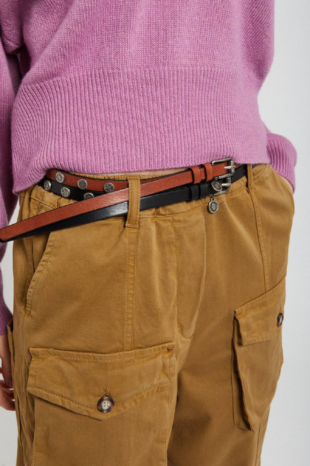 Ottod'Ame Leather Thin Belt With Studs