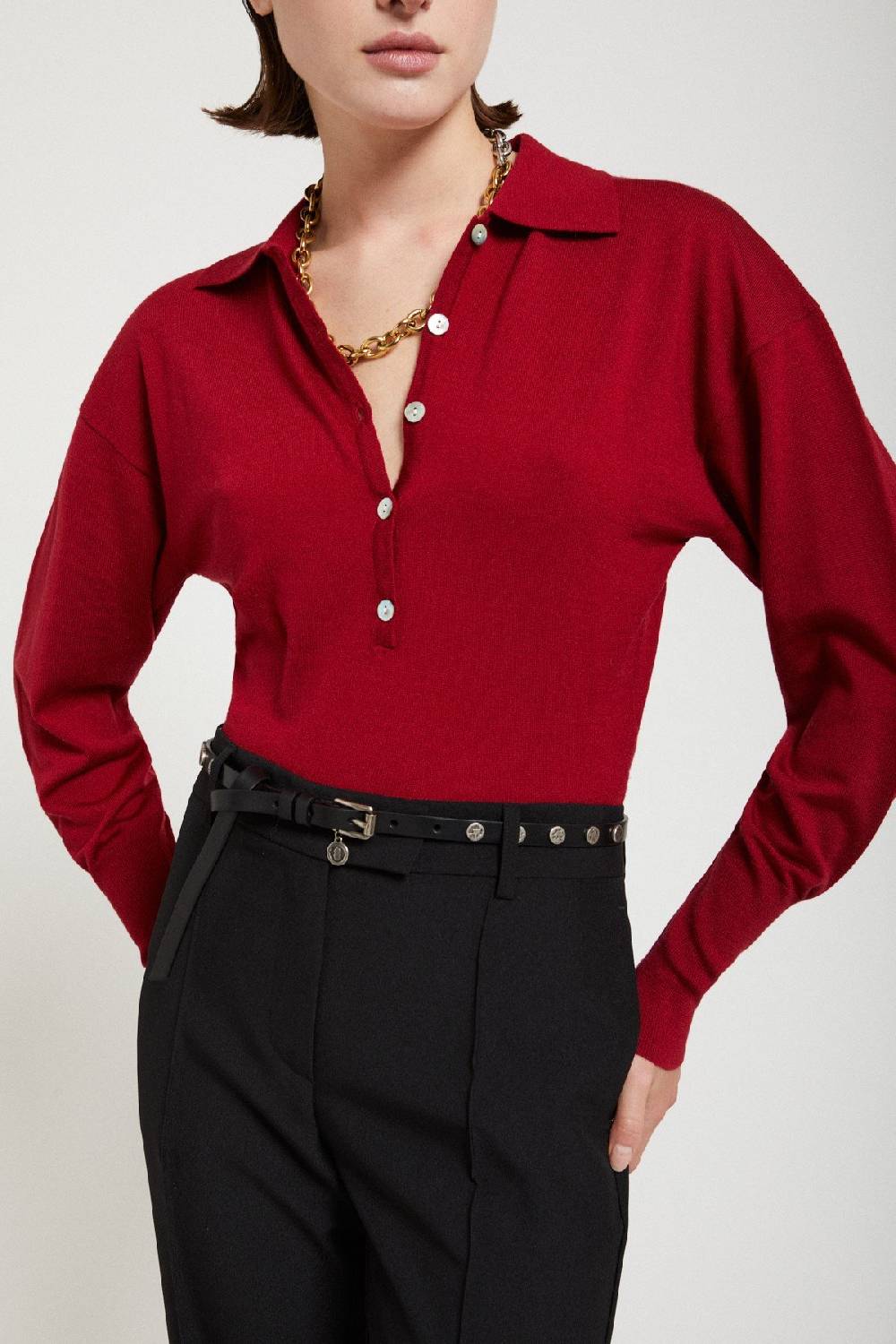 Ottod'Ame Leather Thin Belt With Studs