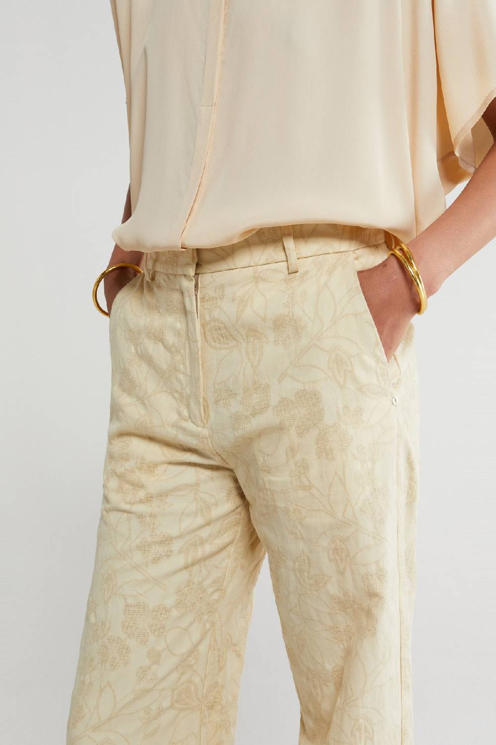 Ottod'Ame Linen Blend Trousers With Embroidery