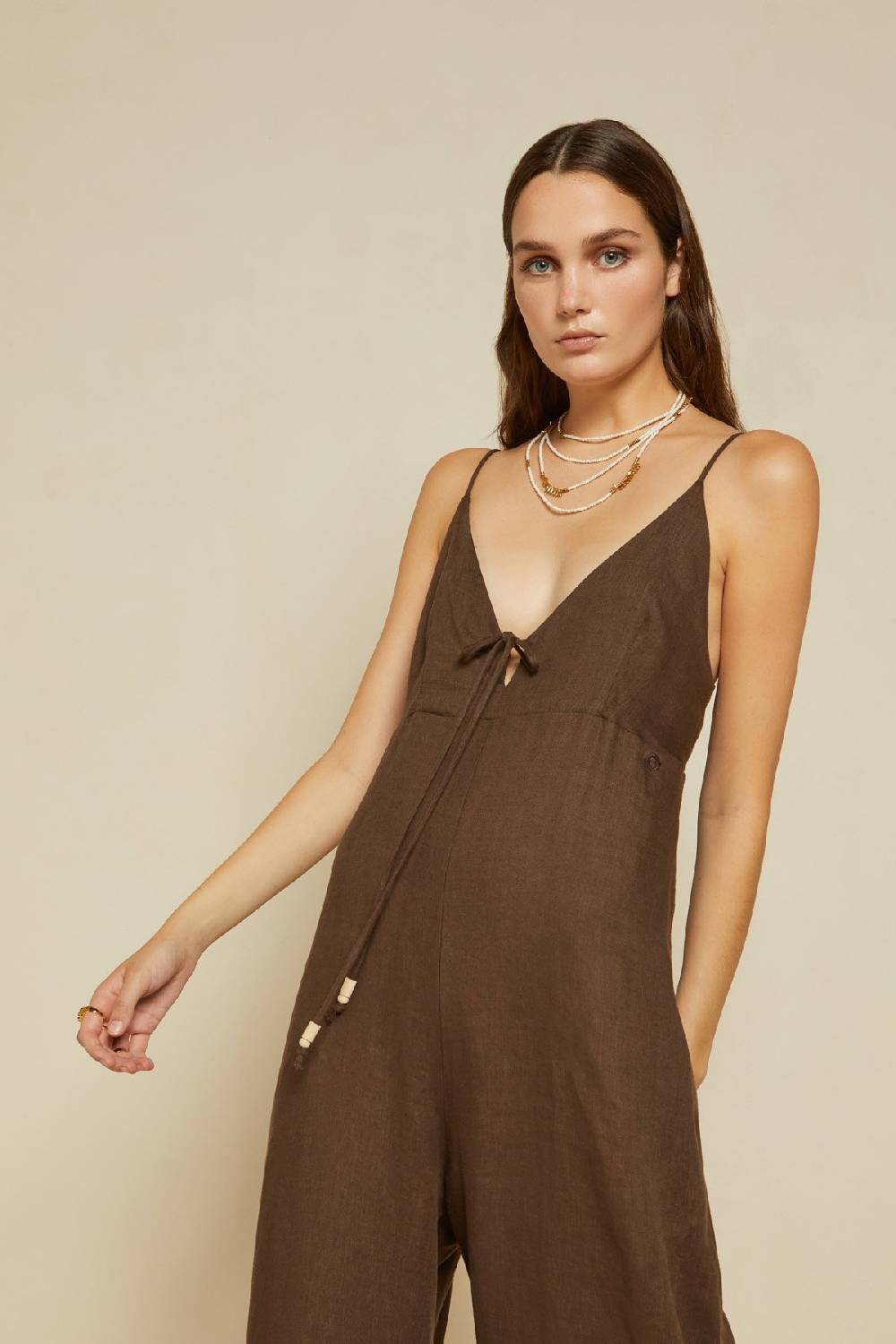 Ottod'Ame Linen Jumpsuit With Lace