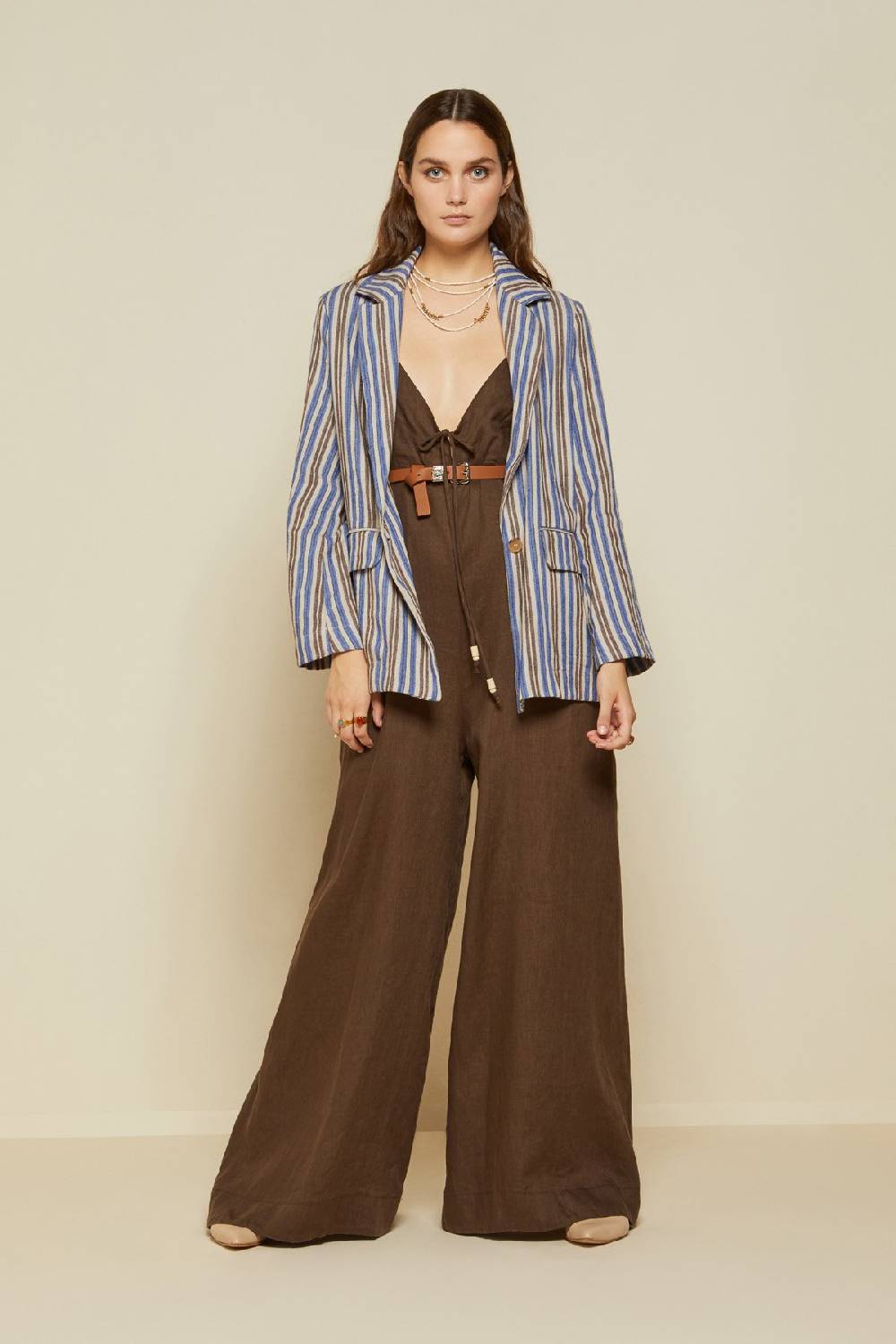 Ottod'Ame Linen Jumpsuit With Lace