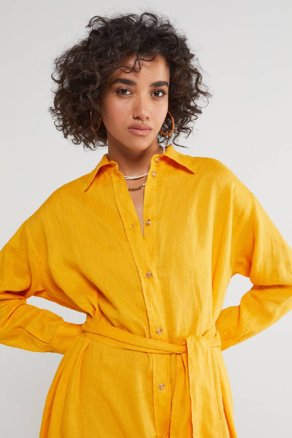 Ottod'Ame Linen Long Chemisier Dress With Sash