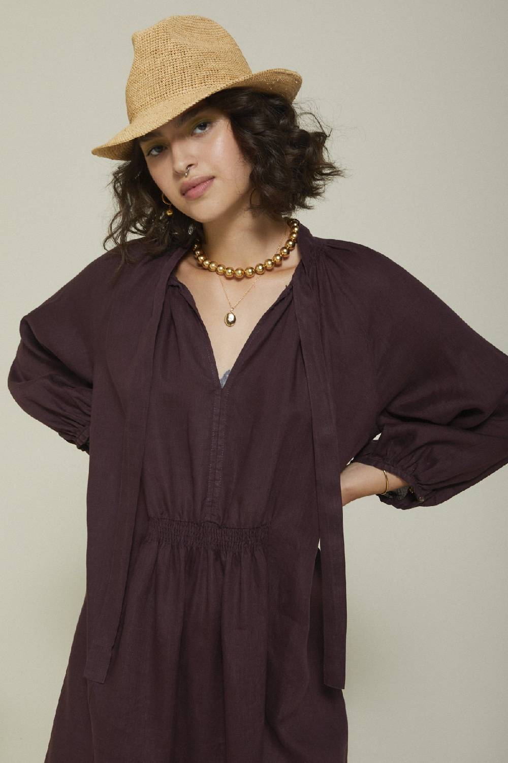 Ottod'Ame Linen Long Dress With Scarf Neck