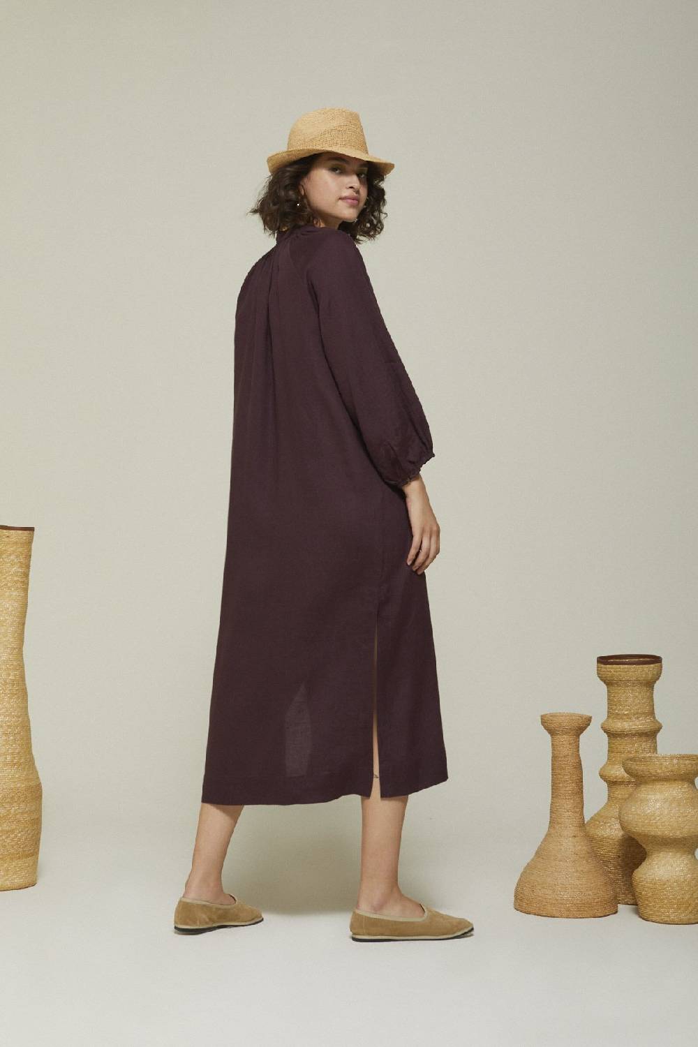 Ottod'Ame Linen Long Dress With Scarf Neck