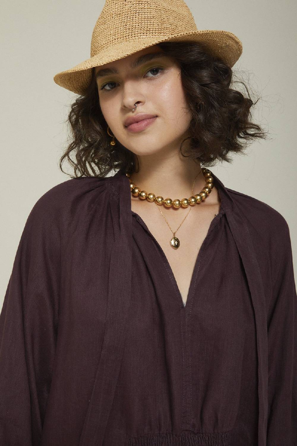 Ottod'Ame Linen Long Dress With Scarf Neck