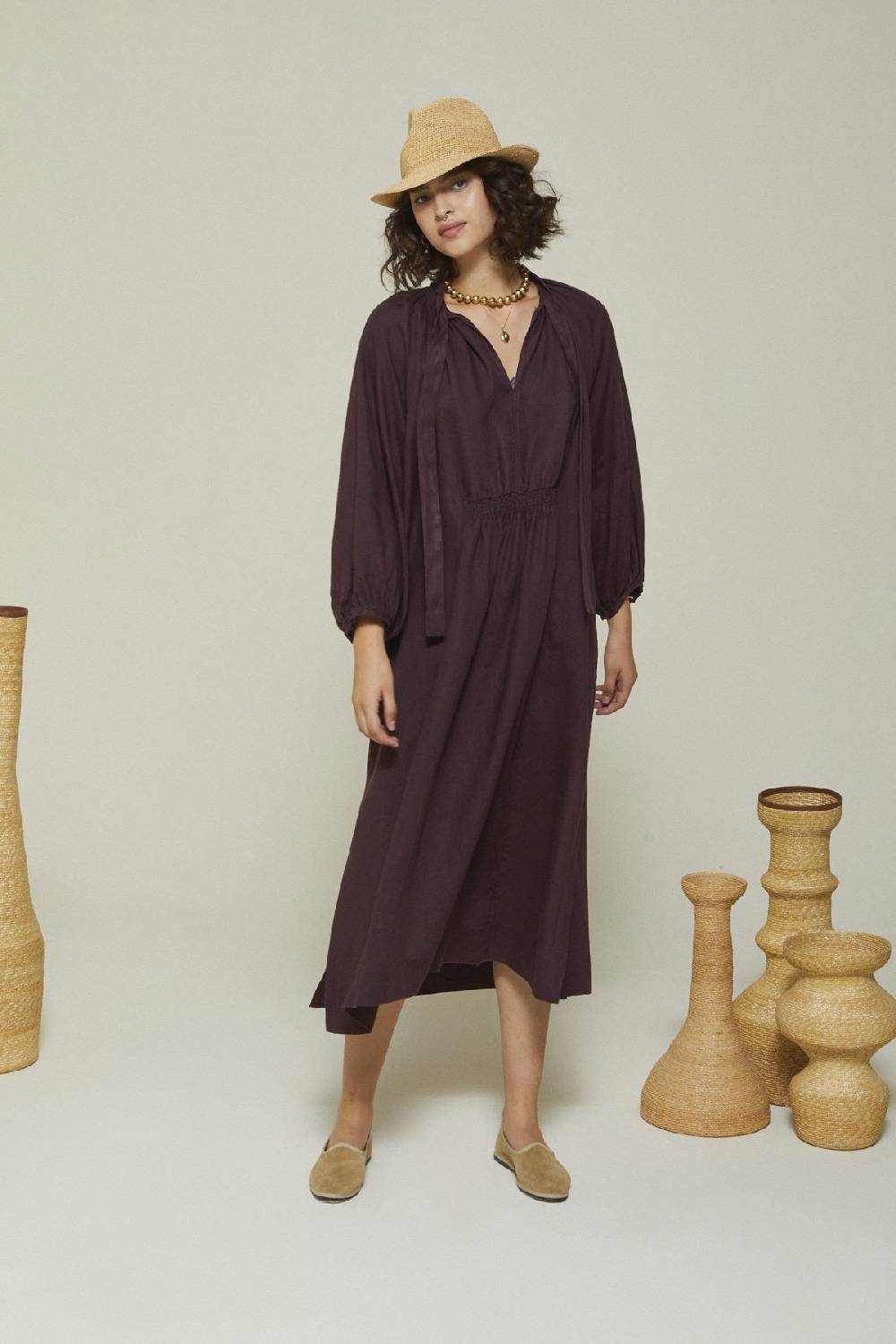 ottod'Ame Linen long dress with scarf neck