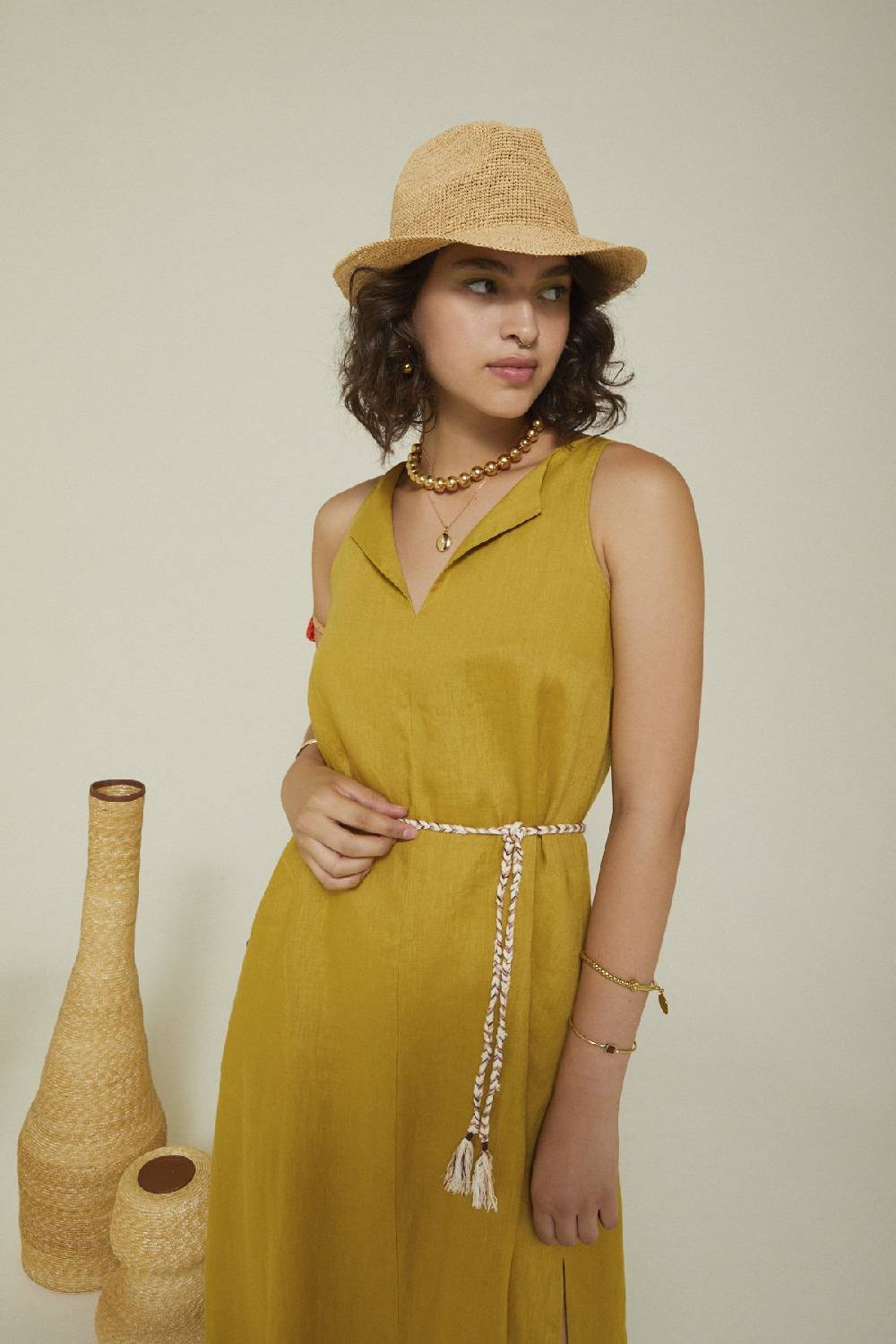 Ottod'Ame Linen Long Dress With Slits