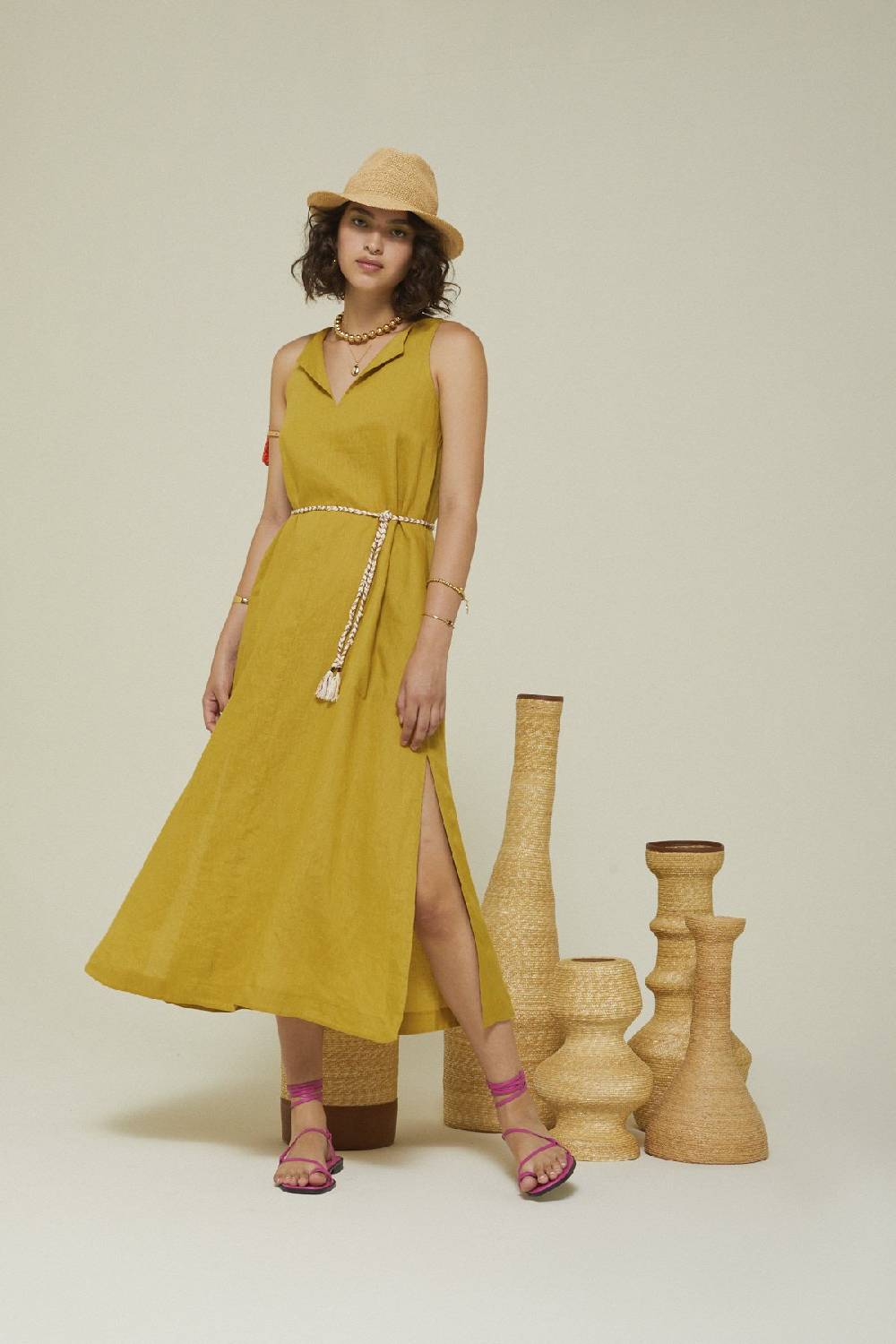 ottod'Ame Linen long dress with slits