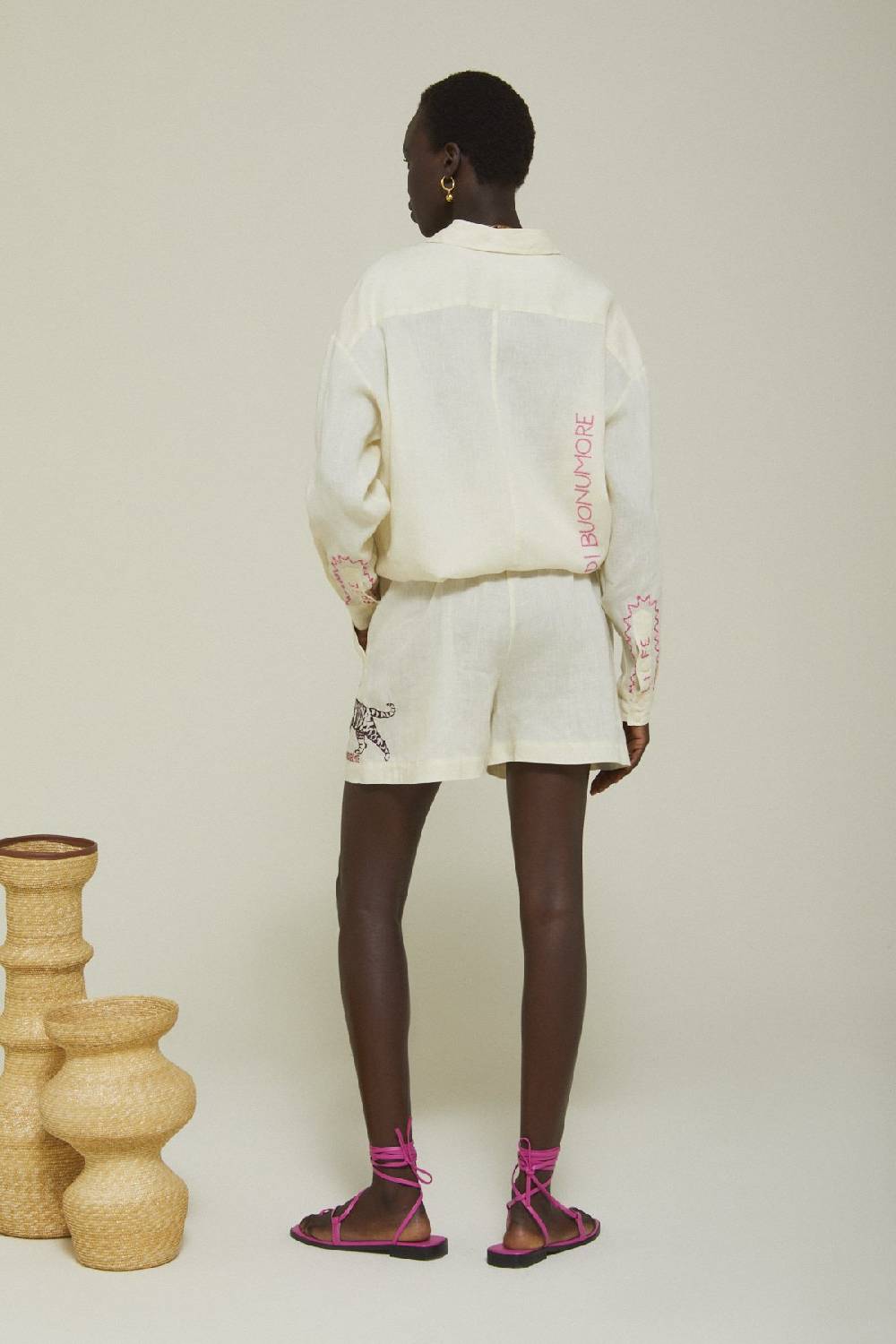 Ottod'Ame Linen Shorts With Lace