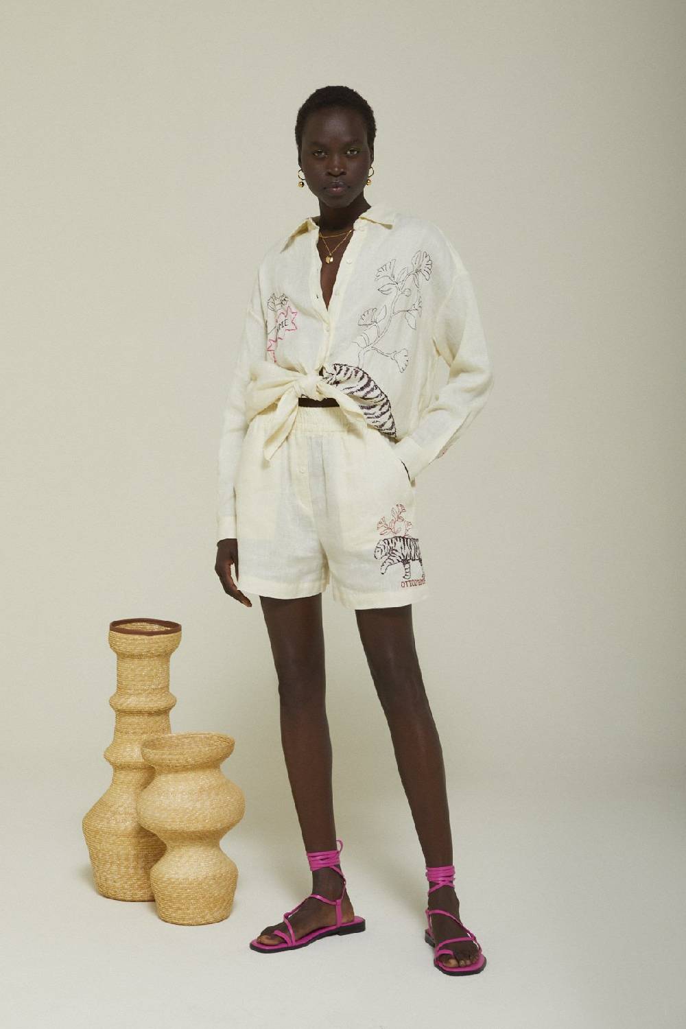 ottod'Ame Linen shorts with lace