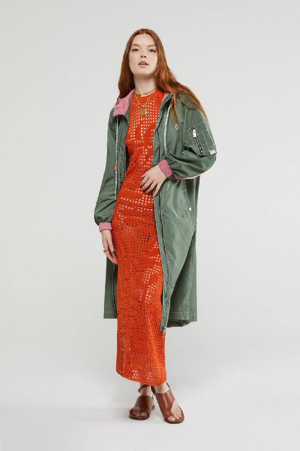 Ottod'Ame Long Raincoat With Zipper And Drawstring