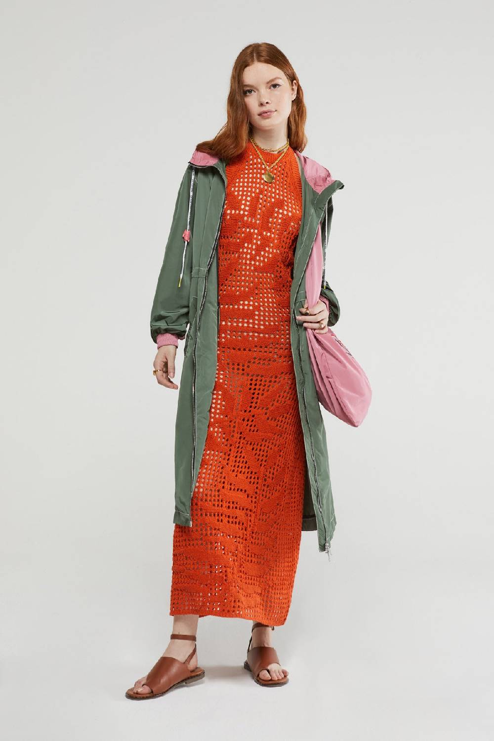 ottod'Ame Long raincoat with zipper and drawstring