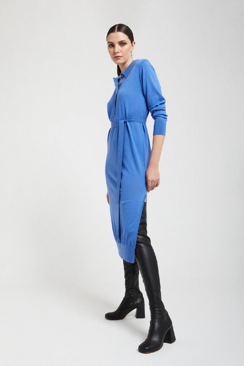Ottod'Ame Merino Wool Midi Dress With Sash