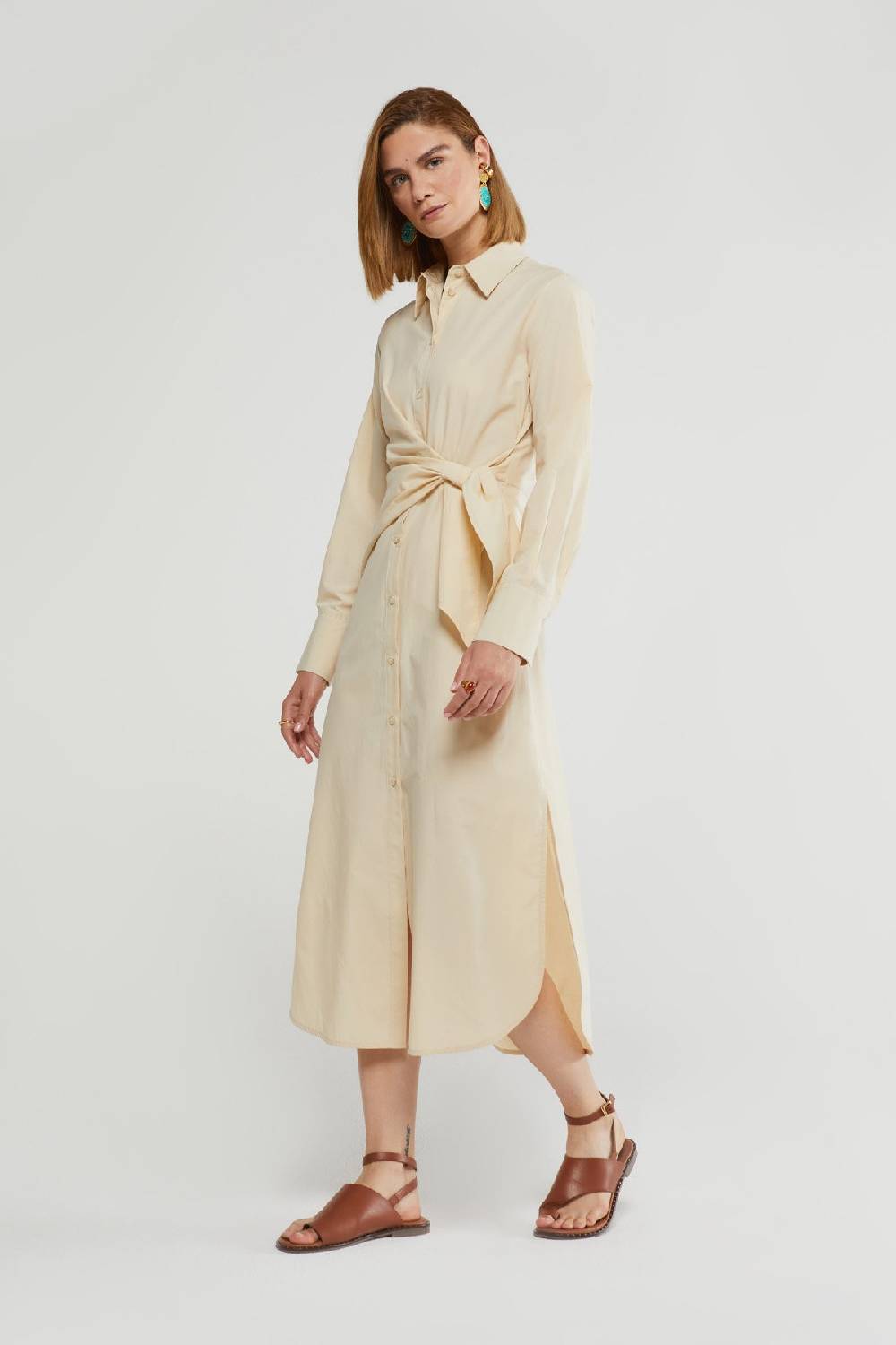 Ottod'Ame Poplin Chemisier Midi Dress With Sash