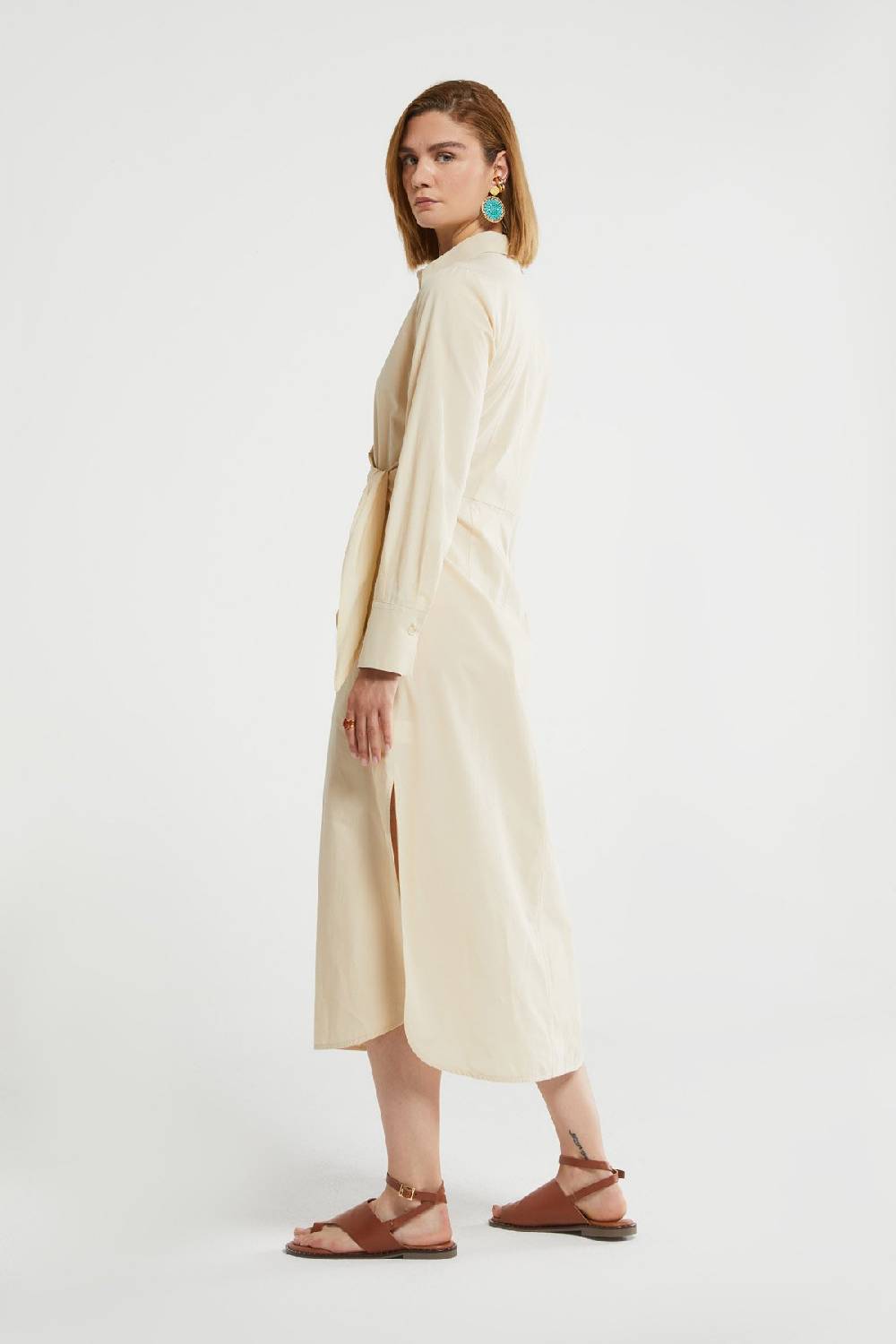 Ottod'Ame Poplin Chemisier Midi Dress With Sash