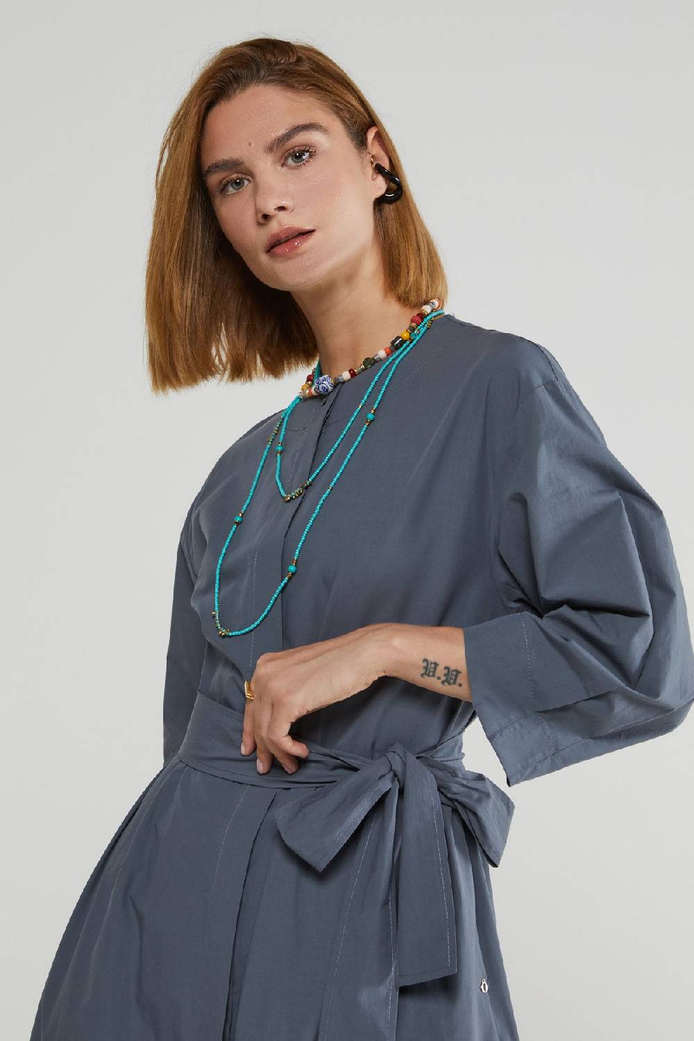 Ottod'Ame Poplin Chemisier Midi Dress With Sash