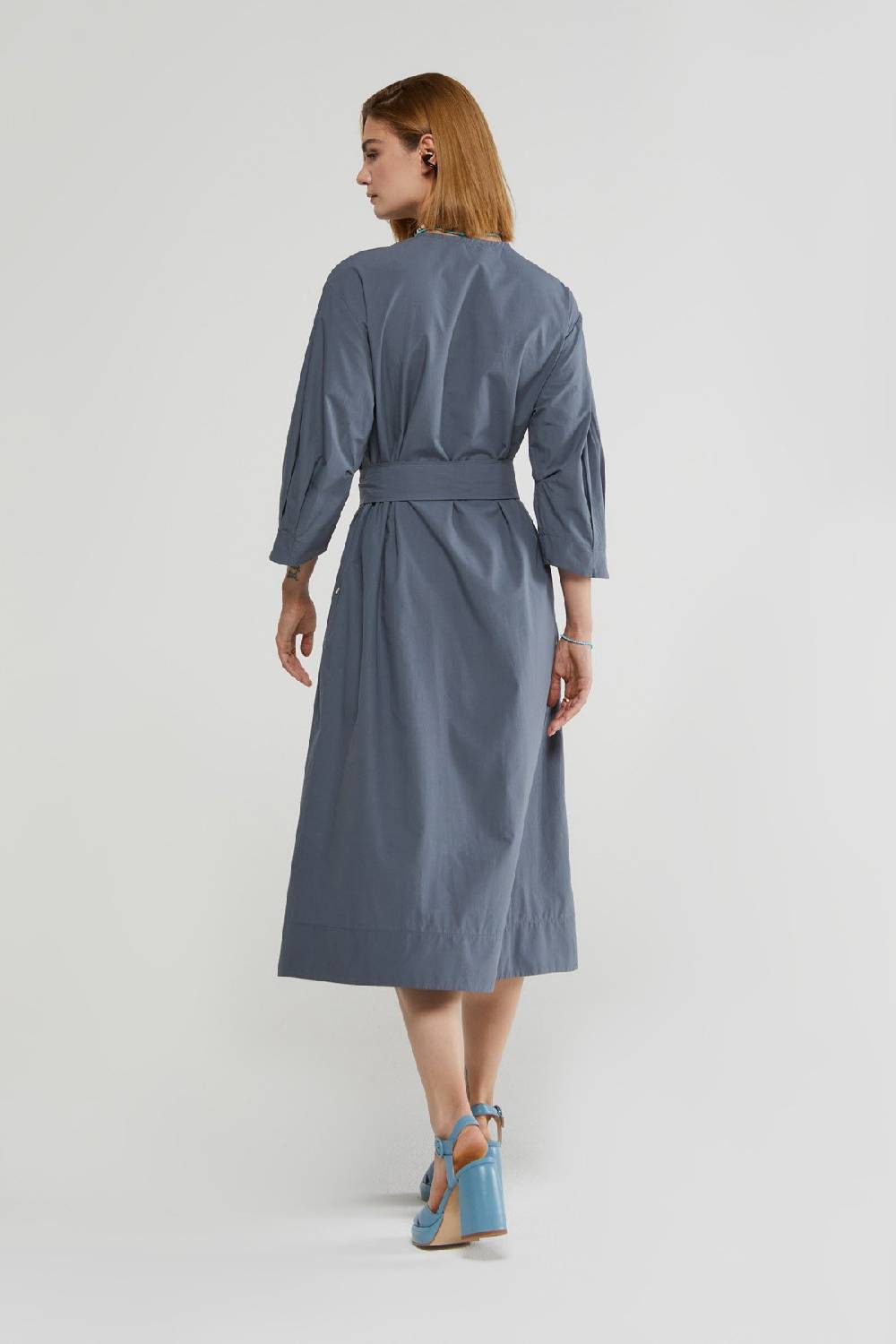 Ottod'Ame Poplin Chemisier Midi Dress With Sash