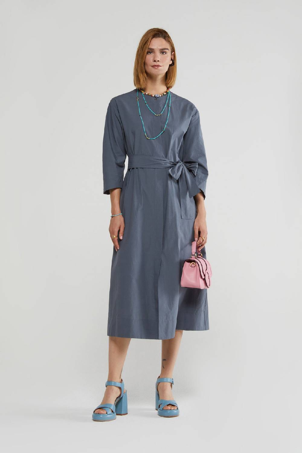 ottod'Ame Poplin chemisier midi dress with sash