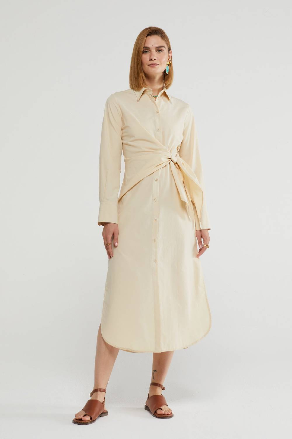 ottod'Ame Poplin chemisier midi dress with sash